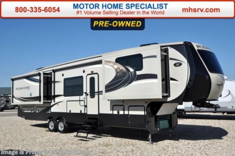 /SOLD - 7/16/15- NM
Used Cross Roads Fifth Wheel RV for Sale- 2014 Crossroads Rushmore Lincoln RF3 is approximately 41 feet in length with 5 slides, 5.5KW Onan generator with 52 hours, 2 power patio awnings, gas/electric water heater, 50 amp service, pass-thru storage, aluminum wheels, black tank rinsing system, roof ladder, exterior entertainment center, 2 leather sofas with sleepers, wall mounted table, power roof vent, day/night shades, ceiling fan, fireplace, microwave, 3 burner range oven, solid surface counter, sink covers, refrigerator, all in 1 bath, washer/dryer combo, glass door shower with seat, king size pillow top mattress, 2 ducted roof A/Cs and 3 LED TVs. For additional information and photos please visit Motor Home Specialist at www.MHSRV .com or call 800-335-6054.