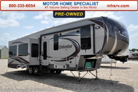/SOLD - 7/16/15- TX
Used Palomino RV for Sale- 2015 Palomino Columbus 320KS is approximately 37 feet 6 inches in length with 3 slides, 5.5KW Onan generator, power patio awning, gas/electric water heater, 50 amp service, pass-thru storage with side swing baggage doors, aluminum wheels, LED running lights, tank heaters, exterior shower, roof ladder, automatic leveling system, 2 sofas, computer desk, solar/black-out shades, central vacuum, convection microwave, solid surface counter, residential refrigerator, all in 1 bath, pillow top mattress, 2 ducted A/Cs with heat pump, 2 LED TVs and much more.  For additional information and photos please visit Motor Home Specialist at www.MHSRV .com or call 800-335-6054.