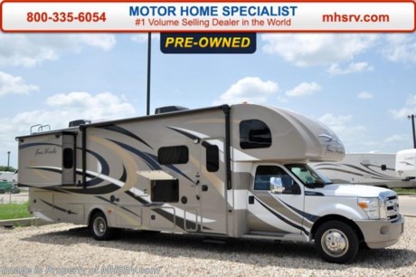 /CO 9-1-15 &lt;a href=&quot;http://www.mhsrv.com/thor-motor-coach/&quot;&gt;&lt;img src=&quot;http://www.mhsrv.com/images/sold-thor.jpg&quot; width=&quot;383&quot; height=&quot;141&quot; border=&quot;0&quot;/&gt;&lt;/a&gt;
Used Thor Motor Coach Super C for Sale- 2015 Thor Motor Coach Four Winds 35SK with 2 slides and 5,161 miles. This Super C RV is approximately 35 feet in length with a Power Stroke 6.7L engine, Ford 550 chassis, cruise control, power mirrors, power windows and locks, 6KW Onan diesel engine with AGS and only 30 hours, power patio awning, slide-out room toppers, gas/electric water heater, 50 amp service, pass-thru storage with side swing baggage doors, exterior shower, automatic leveling system, 3 camera monitoring system, exterior entertainment center, Xantrax inverter, 2 ducted roof A/Cs, leather sofa with sleeper, leather booth converts to sleeper, solar/black-out shades, 3 burner range with oven, solid surface counter, sink cover, residential refrigerator, glass door shower, king size bed, cab over bunk and 3 flat panel TVs. For additional information and photos please visit Motor Home Specialist at www.MHSRV .com or call 800-335-6054.
