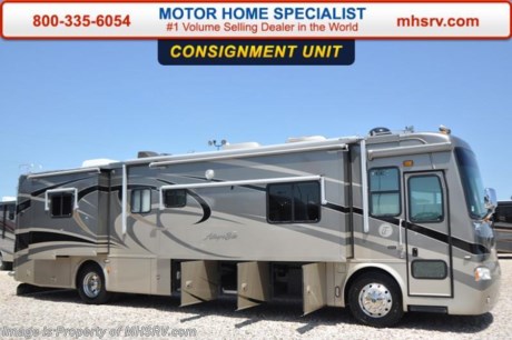/SOLD - 7/16/15- TX

Used Tiffin RV for Sale- 2006 Tiffin Allegro Bus 40QBP with 4 slides and 59,270 miles. This RV is approximately 39 feet in length with a Cummins 400HP engine with side radiator, Freightliner raised rail chassis with IFS, power mirrors with heat, GPS, 7.5KW Onan generator on a slide, power patio &amp; door awnings, window awnings, slide-out room toppers, Hydro Hot, 50 Amp service, pass-thru storage with side swing baggage doors, full length slide-out cargo tray, aluminum wheels, keyless entry, power water hose reel, 12k lb. hitch, automatic hydraulic leveling system, 3 camera monitoring system, inverter, ceramic tile floors, dual pane windows, solid surface counters, washer/dryer combo, Queen pillow top mattress, 3 ducted roof A/Cs with heat pumps and 2 LCD TVs. For additional information and photos please visit Motor Home Specialist at www.MHSRV .com or call 800-335-6054.