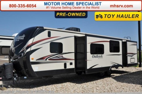 /SOLD 7/20/15 - TX
Used 2015 Keystone Outback 310TB is approximately 32 feet 10 inches in length with 2 slides, power patio awning, gas/electric water heater, aluminum wheels, black tank rinsing system, exterior shower, roof ladder, exterior speakers, leather sofa with sleeper, booth converts to sleeper, booth converts to sleeper, power roof vent, blinds, 3 burner range with oven, solid surface counter, sink covers, refrigerator, all in 1 bath, glass door shower, bunk beds, ducted A/C, 2 flat panel TVs and much more. For additional information and photos please visit Motor Home Specialist at www.MHSRV .com or call 800-335-6054.