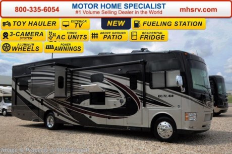 /TX 6-8-16 &lt;a href=&quot;http://www.mhsrv.com/thor-motor-coach/&quot;&gt;&lt;img src=&quot;http://www.mhsrv.com/images/sold-thor.jpg&quot; width=&quot;383&quot; height=&quot;141&quot; border=&quot;0&quot;/&gt;&lt;/a&gt;
Family Owned &amp; Operated and the #1 Volume Selling Motor Home Dealer in the World as well as the #1 Thor Motor Coach Dealer in the World. &lt;object width=&quot;400&quot; height=&quot;300&quot;&gt;&lt;param name=&quot;movie&quot; value=&quot;http://www.youtube.com/v/fBpsq4hH-Ws?version=3&amp;amp;hl=en_US&quot;&gt;&lt;/param&gt;&lt;param name=&quot;allowFullScreen&quot; value=&quot;true&quot;&gt;&lt;/param&gt;&lt;param name=&quot;allowscriptaccess&quot; value=&quot;always&quot;&gt;&lt;/param&gt;&lt;embed src=&quot;http://www.youtube.com/v/fBpsq4hH-Ws?version=3&amp;amp;hl=en_US&quot; type=&quot;application/x-shockwave-flash&quot; width=&quot;400&quot; height=&quot;300&quot; allowscriptaccess=&quot;always&quot; allowfullscreen=&quot;true&quot;&gt;&lt;/embed&gt;&lt;/object&gt;
MSRP $184,479. New 2016 Thor Motor Coach Outlaw Toy Hauler. Model 37RB with 2 slide-out rooms, Ford 26-Series chassis with Triton V-10 engine, frameless windows, high polished aluminum wheels, residential refrigerator, electric rear patio awning, roller shades on the driver &amp; passenger windows, as well as drop down ramp door with spring assist &amp; railing for patio use. This unit measures approximately 38 feet 6 inches in length. Options include the beautiful full body exterior, 2 opposing leatherette sofas in the garage, bug screen curtain in garage and frameless dual pane windows. The Outlaw toy hauler RV has an incredible list of standard features for 2016 including beautiful wood &amp; interior decor packages, LCD TVs including an exterior entertainment center, large living room LCD TV and LCD TV in the lower bedroom. You will also find (3) A/C units, Bluetooth enable coach radio system with exterior speakers, power patio awing with integrated LED lighting, dual side entrance doors, fueling station, 1-piece windshield, a 5500 Onan generator, 3 camera monitoring system, automatic leveling system, Soft Touch leather furniture, leatherette booth day/night shades and much more. For additional coach information, brochures, window sticker, videos, photos, Outlaw reviews, testimonials as well as additional information about Motor Home Specialist and our manufacturers&#39; please visit us at MHSRV .com or call 800-335-6054. At Motor Home Specialist we DO NOT charge any prep or orientation fees like you will find at other dealerships. All sale prices include a 200 point inspection, interior and exterior wash &amp; detail of vehicle, a thorough coach orientation with an MHS technician, an RV Starter&#39;s kit, a night stay in our delivery park featuring landscaped and covered pads with full hookups and much more. Free airport shuttle available with purchase for out-of-town buyers. WHY PAY MORE?... WHY SETTLE FOR LESS?  