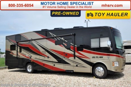 /SOLD - 7/16/15- CA 
Used Thor Motor Coach RV for Sale- 2014 Thor Motor Coach 37LS toy hauler with 8,723 miles and slide. This RV is approximately 37 feet in length with a Ford V10 engine, Ford chassis, 5.5 KW Onan generator, power mirrors with heat, power patio awning, slide-out room toppers, pass-thru storage with side swing baggage doors, aluminum wheels, exterior shower, 5K lb. hitch, automatic hydraulic leveling system, exterior entertainment center, solid surface counter, cab over bunk, microwave, 3 A/Cs and 3 TVs. For additional information and photos please visit Motor Home Specialist at www.MHSRV .com or call 800-335-6054.