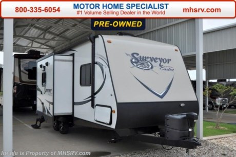 /SOLD - 7/16/15- TX
Used Forest River RV for Sale- 2014 Forest River Surveyor 226RB is approximately 22 feet in length with 2 slides, power patio awning, water heater, pass-thru storage, aluminum wheels, keyless entry, black tank rinsing system, exterior shower, exterior speakers, booth converts to sleeper, blinds, kitchen island, microwave, 3 burner range with oven, refrigerator, all in 1 bath, glass door shower, ducted A/C, 2 LCD TVs &amp; much more.  For additional information and photos please visit Motor Home Specialist at www.MHSRV .com or call 800-335-6054.