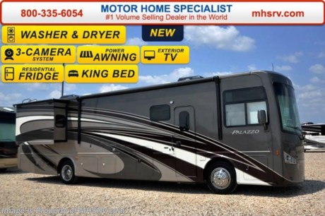 /SOLD 5/18/16
**Price includes $5,000 Factory Rebate** Family Owned &amp; Operated and the #1 Volume Selling Motor Home Dealer in the World as well as the #1 Thor Motor Coach Dealer in the World.  &lt;object width=&quot;400&quot; height=&quot;300&quot;&gt;&lt;param name=&quot;movie&quot; value=&quot;http://www.youtube.com/v/fBpsq4hH-Ws?version=3&amp;amp;hl=en_US&quot;&gt;&lt;/param&gt;&lt;param name=&quot;allowFullScreen&quot; value=&quot;true&quot;&gt;&lt;/param&gt;&lt;param name=&quot;allowscriptaccess&quot; value=&quot;always&quot;&gt;&lt;/param&gt;&lt;embed src=&quot;http://www.youtube.com/v/fBpsq4hH-Ws?version=3&amp;amp;hl=en_US&quot; type=&quot;application/x-shockwave-flash&quot; width=&quot;400&quot; height=&quot;300&quot; allowscriptaccess=&quot;always&quot; allowfullscreen=&quot;true&quot;&gt;&lt;/embed&gt;&lt;/object&gt;   MSRP $224,250. The New 2016 Thor Motor Coach Palazzo Diesel Pusher. Model 36.2 This Diesel Pusher RV features (2) slide-out rooms including a driver&#39;s side full wall slide, king bed, Dream Dinette, exterior LED TV, invisible front paint protection &amp; front electric drop-down overhead bunk. The 2016 Palazzo also features a 340 HP Cummins diesel engine with 700 lbs. of torque, Freightliner XC chassis, 6000 Onan diesel generator with AGS, solid surface counters, power driver&#39;s seat, inverter, LCD TV/DVD, residential refrigerator, solid surface countertops, (2) ducted roof A/C units, 3-camera monitoring system, one piece windshield, fiberglass storage compartments, fully automatic hydraulic leveling system, automatic entry step, electric patio awning with integrated LED lighting and much more.  For additional coach information, brochures, window sticker, videos, photos, Palazzo reviews, testimonials as well as additional information about Motor Home Specialist and our manufacturers&#39; please visit us at MHSRV .com or call 800-335-6054. At Motor Home Specialist we DO NOT charge any prep or orientation fees like you will find at other dealerships. All sale prices include a 200 point inspection, interior and exterior wash &amp; detail of vehicle, a thorough coach orientation with an MHS technician, an RV Starter&#39;s kit, a night stay in our delivery park featuring landscaped and covered pads with full hook-ups and much more. Free airport shuttle available with purchase for out-of-town buyers. WHY PAY MORE?... WHY SETTLE FOR LESS?  