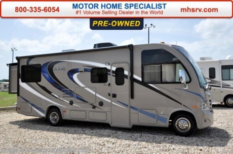 /TX 11-5-15 &lt;a href=&quot;http://www.mhsrv.com/thor-motor-coach/&quot;&gt;&lt;img src=&quot;http://www.mhsrv.com/images/sold-thor.jpg&quot; width=&quot;383&quot; height=&quot;141&quot; border=&quot;0&quot;/&gt;&lt;/a&gt;
Pre-Owned 2016 Thor Motor Coach Axis RUV Model 25.2 with Slide-Out Room, Ford Triton V-10 engine, Ford E-350 Super Duty chassis, Independent Front Suspension system, full size power drop down bunk above the cockpit, rear slide, flip-up countertop, spacious living room and even pass-through exterior storage. Optional equipment includes the HD-Max colored sidewalls and graphics, bedroom TV, exterior TV, (2) attic fans, an upgraded 15.0 BTU A/C, heated holding tanks and a second auxiliary battery. You will also be pleased to find a host of feature appointments that include tinted and frameless windows, a power patio awning with LED lights, convection microwave (N/A with oven option), 3 burner cooktop, living room TV, LED ceiling lights, Onan 4000 generator, gas/electric water heater, power and heated mirrors with integrated side-view cameras, back-up camera, 8,000lb. trailer hitch, cabinet doors with designer door fronts and a spacious cockpit design with unparalleled visibility as well as a fold out map/laptop table and an additional cab table that can easily be stored when traveling.  For additional information and photos please visit Motor Home Specialist at www.MHSRV .com or call 800-335-6054.