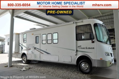 /SOLD 9/28/15 MO 
Used Coachmen RV for Sale- 2004 Coachmen Mirada 330DS with 2 slides and 37,421 miles. This RV is approximately 34 feet in length with a Ford engine, cruise control, 5.5KW Onan generator, patio awning, slide-out room toppers, water heater, pass-thru storage, wheel simulators, exterior shower, tank heater, roof ladder, 5K lb. hitch, power leveling, back up camera, night shades, microwave, 3 burner range with oven, glass door shower, memory foam mattress, 2 ducted A/Cs, 2 TVs and much more. For additional information and photos please visit Motor Home Specialist at www.MHSRV .com or call 800-335-6054.