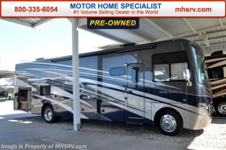 /SOLD 9/28/15 TX
Used 2015 Thor Motor Coach Miramar 34.2 Model. This luxury class A gas motor home measures approximately 35 feet 3 inches in length and features a full wall slide, a large booth dinette, side mounted flat panel TV for easy viewing when the slide-out room is in, exterior entertainment center with TV, large sofa, king size bed, power driver&#39;s seat, dual pane windows, electric overhead drop down bunk, an exterior kitchen, Ford Triton V-10 engine, 5-speed automatic transmission, Ford 22 Series chassis, high polished aluminum wheels, automatic leveling system with touch pad controls, power patio awning with LED lights, frameless windows, slide-out room awning toppers, heated/remote exterior mirrors with integrated side view cameras, side hinged baggage doors, halogen headlamps with LED accent lights, heated and enclosed holding tanks, residential refrigerator, solid surface kitchen sink, LCD TVs, DVD, 5500 Onan generator, gas/electric water heater and much more. For additional information and photos please visit Motor Home Specialist at www.MHSRV .com or call 800-335-6054.