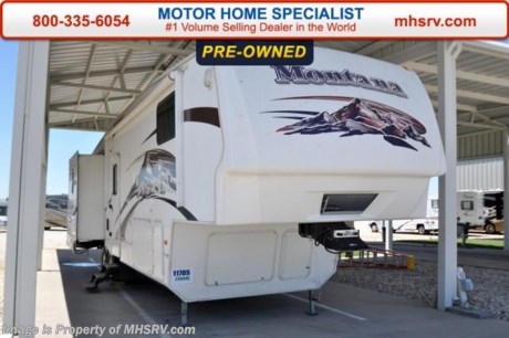 /SOLD 9/28/15 CA
Used Keystone RV for Sale- 2009 Keystone Montana 2980RL is approximately 35 feet in length with 3 slides, power patio awning, gas/electric water heater, 50 amp service, pass-thru storage with side swing baggage doors, aluminum wheels, black tank rinsing system, exterior shower, roof ladder, sofa with sleeper, 2 lazy boy style recliners, day/night shades, Fantastic Fan, ceiling fan, kitchen island, convection microwave, 3 burner range with oven, solid surface counter, sink covers, all in 1 bath, glass door shower with seat, king bed, 2 TVs and much more. For additional information and photos please visit Motor Home Specialist at www.MHSRV .com or call 800-335-6054.