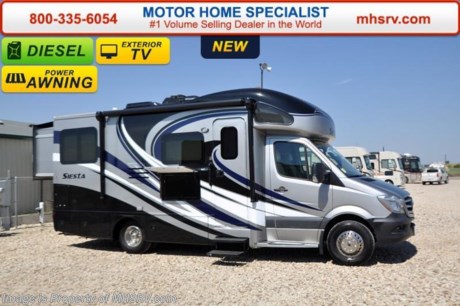 /NM 11-5-15 &lt;a href=&quot;http://www.mhsrv.com/thor-motor-coach/&quot;&gt;&lt;img src=&quot;http://www.mhsrv.com/images/sold-thor.jpg&quot; width=&quot;383&quot; height=&quot;141&quot; border=&quot;0&quot;/&gt;&lt;/a&gt;
*Family Owned &amp; Operated and the #1 Volume Selling Motor Home Dealer in the World as well as the #1 Thor Motor Coach Dealer in the World. MSRP $129,603. New 2016 Thor Motor Coach Four Winds Siesta Sprinter Diesel. Model 24SR. This RV measures approximately 24 ft. 10in. in length &amp; features 2 slide-out rooms and LED TV on a slide. Optional equipment includes the beautiful full body paint exterior, diesel generator, power vent, 13.5 low profile A/C with heat pump, exterior TV, bedroom TV, holding tanks with heat pads and second auxiliary battery. The all new 2016 Four Winds Siesta Sprinter also features a turbo diesel engine, AM/FM/CD, power windows &amp; locks, keyless entry, power vent, back up camera, solid surface kitchen counter, 3-point seat belts, driver &amp; passenger airbags, heated remote side mirrors, fiberglass running boards, spare tire, hitch, back-up monitor, roof ladder, outside shower, slide-out awning, electric step &amp; much more. For additional coach information, brochures, window sticker, videos, photos, Siesta reviews, testimonials as well as additional information about Motor Home Specialist and our manufacturers&#39; please visit us at MHSRV .com or call 800-335-6054. At Motor Home Specialist we DO NOT charge any prep or orientation fees like you will find at other dealerships. All sale prices include a 200 point inspection, interior and exterior wash &amp; detail of vehicle, a thorough coach orientation with an MHS technician, an RV Starter&#39;s kit, a night stay in our delivery park featuring landscaped and covered pads with full hook-ups and much more. Free airport shuttle available with purchase for out-of-town buyers. WHY PAY MORE?... WHY SETTLE FOR LESS? 