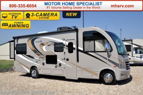 /TX 11-5-15 &lt;a href=&quot;http://www.mhsrv.com/thor-motor-coach/&quot;&gt;&lt;img src=&quot;http://www.mhsrv.com/images/sold-thor.jpg&quot; width=&quot;383&quot; height=&quot;141&quot; border=&quot;0&quot;/&gt;&lt;/a&gt;
*Family Owned &amp; Operated and the #1 Volume Selling Motor Home Dealer in the World as well as the #1 Thor Motor Coach Dealer in the World.  &lt;iframe width=&quot;400&quot; height=&quot;300&quot; src=&quot;https://www.youtube.com/embed/M6f0nvJ2zi0&quot; frameborder=&quot;0&quot; allowfullscreen&gt;&lt;/iframe&gt; Thor Motor Coach has done it again with the world&#39;s first RUV! (Recreational Utility Vehicle) Check out the all new 2016 Thor Motor Coach Axis RUV Model 25.2 with Slide-Out Room! MSRP $100,331. The Axis combines Style, Function, Affordability &amp; Innovation like no other RV available in the industry today! It is powered by a Ford Triton V-10 engine and built on the Ford E-450 Super Duty chassis providing a lower center of gravity and ease of drivability normally found only in a class C RV, but now available in this mini class A motorhome measuring approximately 26 ft. 6 inches. Taking superior drivability even one step further, the Axis will also feature something normally only found in a high-end luxury diesel pusher motor coach... an Independent Front Suspension system! With a style all its own the Axis will provide superior handling and fuel economy and appeal to couples &amp; family RVers as well. You will also find another full size power drop down bunk above the cockpit, a large L-shaped sofa/sleeper, rear slide, flip-up countertop, spacious living room and even pass-through exterior storage. Optional equipment includes the HD-Max colored sidewalls and graphics, 3 burner range with oven, bedroom TV, exterior TV, (2) attic fans, an upgraded 15.0 BTU A/C, heated holding tanks and a second auxiliary battery. You will also be pleased to find a host of feature appointments that include tinted and frameless windows, a power patio awning with LED lights, convection microwave (N/A with oven option), 3 burner cooktop, living room TV, LED ceiling lights, Onan 4000 generator, gas/electric water heater, power and heated mirrors with integrated side-view cameras, back-up camera, 8,000lb. trailer hitch, cabinet doors with designer door fronts and a spacious cockpit design with unparalleled visibility as well as a fold out map/laptop table and an additional cab table that can easily be stored when traveling.  For additional coach information, brochures, window sticker, videos, photos, Axis reviews, testimonials as well as additional information about Motor Home Specialist and our manufacturers&#39; please visit us at MHSRV .com or call 800-335-6054. At Motor Home Specialist we DO NOT charge any prep or orientation fees like you will find at other dealerships. All sale prices include a 200 point inspection, interior and exterior wash &amp; detail of vehicle, a thorough coach orientation with an MHS technician, an RV Starter&#39;s kit, a night stay in our delivery park featuring landscaped and covered pads with full hook-ups and much more. Free airport shuttle available with purchase for out-of-town buyers. WHY PAY MORE?... WHY SETTLE FOR LESS? 
