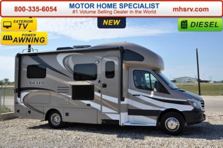 /TX 5-9-16 &lt;a href=&quot;http://www.mhsrv.com/thor-motor-coach/&quot;&gt;&lt;img src=&quot;http://www.mhsrv.com/images/sold-thor.jpg&quot; width=&quot;383&quot; height=&quot;141&quot; border=&quot;0&quot;/&gt;&lt;/a&gt;
*Family Owned &amp; Operated and the #1 Volume Selling Motor Home Dealer in the World as well as the #1 Thor Motor Coach Dealer in the World. MSRP $113,530. New 2016 Thor Motor Coach Four Winds Siesta Diesel. Model 24SA. This RV measures approximately 24 ft. 6 in. in length &amp; features a slide-out room and U-shaped dinette. Optional equipment includes the beautiful HD-Max exterior, child safety tether, 13.5 low profile A/C with heat pump, exterior TV, bedroom TV, holding tanks with heat pads and second auxiliary battery. The all new 2016 Four Winds Siesta Sprinter also features a turbo diesel engine, AM/FM/CD, power windows &amp; locks, keyless entry, power vent, back up camera, solid surface kitchen counter, 3-point seat belts, driver &amp; passenger airbags, heated remote side mirrors, fiberglass running boards, spare tire, hitch, back-up monitor, roof ladder, outside shower, slide-out awning, electric step &amp; much more. For additional coach information, brochures, window sticker, videos, photos, Siesta reviews, testimonials as well as additional information about Motor Home Specialist and our manufacturers&#39; please visit us at MHSRV .com or call 800-335-6054. At Motor Home Specialist we DO NOT charge any prep or orientation fees like you will find at other dealerships. All sale prices include a 200 point inspection, interior and exterior wash &amp; detail of vehicle, a thorough coach orientation with an MHS technician, an RV Starter&#39;s kit, a night stay in our delivery park featuring landscaped and covered pads with full hook-ups and much more. Free airport shuttle available with purchase for out-of-town buyers. WHY PAY MORE?... WHY SETTLE FOR LESS? 