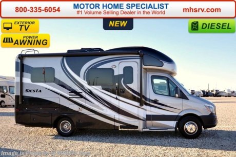 /OR 6/28/16 &lt;a href=&quot;http://www.mhsrv.com/thor-motor-coach/&quot;&gt;&lt;img src=&quot;http://www.mhsrv.com/images/sold-thor.jpg&quot; width=&quot;383&quot; height=&quot;141&quot; border=&quot;0&quot; /&gt;&lt;/a&gt;   Family Owned &amp; Operated and the #1 Volume Selling Motor Home Dealer in the World as well as the #1 Thor Motor Coach Dealer in the World. MSRP $130,398. New 2016 Thor Motor Coach Four Winds Siesta Diesel. Model 24SA. This RV measures approximately 24ft. 6in. in length &amp; features a slide-out room. Optional equipment includes the beautiful full body paint exterior, diesel generator, child safety tether, 13.5 low profile A/C with heat pump, exterior TV, bedroom TV, holding tanks with heat pads and second auxiliary battery. The all new 2016 Four Winds Siesta Sprinter also features a turbo diesel engine, AM/FM/CD, power windows &amp; locks, keyless entry, power vent, back up camera, solid surface kitchen counter, 3-point seat belts, driver &amp; passenger airbags, heated remote side mirrors, fiberglass running boards, spare tire, hitch, back-up monitor, roof ladder, outside shower, slide-out awning, electric step &amp; much more. For additional coach information, brochures, window sticker, videos, photos, Siesta reviews, testimonials as well as additional information about Motor Home Specialist and our manufacturers&#39; please visit us at MHSRV .com or call 800-335-6054. At Motor Home Specialist we DO NOT charge any prep or orientation fees like you will find at other dealerships. All sale prices include a 200 point inspection, interior and exterior wash &amp; detail of vehicle, a thorough coach orientation with an MHS technician, an RV Starter&#39;s kit, a night stay in our delivery park featuring landscaped and covered pads with full hook-ups and much more. Free airport shuttle available with purchase for out-of-town buyers. WHY PAY MORE?... WHY SETTLE FOR LESS? 