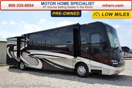 /SOLD 8/17/16
Used Sportscoach RV for Sale- 2014 Sportscoach Cross Country 405FK with 4 slides and only 1,264 miles! This RV is approximately 41 feet in length with a Cummins 340HP engine, Freightliner raised rail chassis, power mirrors with heat, power privacy shades, 8KW Onan generator with 591 hours, power patio awning, slide-out room toppers, tankless water heater, 50 amp service, pass-thru storage with side swing baggage doors, full length slide-out cargo tray, aluminum wheels, clear front paint mask, water filtration system, exterior shower, gravel shield, 7.5K lb. hitch, automatic leveling system, 3 camera monitoring system, exterior entertainment center, inverter, ceramic tile floors, dual pane windows, day/night shades, fireplace, 2 leather sofas, booth converts to sleeper, convection microwave, 3 burner range, solid surface counters, residential refrigerator, glass door shower with seat, dual sleep number bed, 2 ducted A/Cs, 3 LCD TVs and much more. For additional information and photos please visit Motor Home Specialist at www.MHSRV .com or call 800-335-6054.