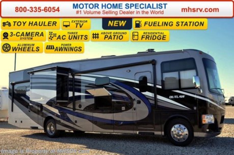 /TX 6/28/16 &lt;a href=&quot;http://www.mhsrv.com/thor-motor-coach/&quot;&gt;&lt;img src=&quot;http://www.mhsrv.com/images/sold-thor.jpg&quot; width=&quot;383&quot; height=&quot;141&quot; border=&quot;0&quot; /&gt;&lt;/a&gt;  *Family Owned &amp; Operated and the #1 Volume Selling Motor Home Dealer in the World as well as the #1 Thor Motor Coach Dealer in the World. &lt;object width=&quot;400&quot; height=&quot;300&quot;&gt;&lt;param name=&quot;movie&quot; value=&quot;http://www.youtube.com/v/fBpsq4hH-Ws?version=3&amp;amp;hl=en_US&quot;&gt;&lt;/param&gt;&lt;param name=&quot;allowFullScreen&quot; value=&quot;true&quot;&gt;&lt;/param&gt;&lt;param name=&quot;allowscriptaccess&quot; value=&quot;always&quot;&gt;&lt;/param&gt;&lt;embed src=&quot;http://www.youtube.com/v/fBpsq4hH-Ws?version=3&amp;amp;hl=en_US&quot; type=&quot;application/x-shockwave-flash&quot; width=&quot;400&quot; height=&quot;300&quot; allowscriptaccess=&quot;always&quot; allowfullscreen=&quot;true&quot;&gt;&lt;/embed&gt;&lt;/object&gt;
MSRP $188,979. New 2016 Thor Motor Coach Outlaw Toy Hauler. Model 37RB with 2 slide-out rooms, Ford 26-Series chassis with Triton V-10 engine, frameless windows, high polished aluminum wheels, residential refrigerator, electric rear patio awning, roller shades on the driver &amp; passenger windows, as well as drop down ramp door with spring assist &amp; railing for patio use. This unit measures approximately 38 feet 6 inches in length. Options include the beautiful full body exterior, 2 opposing leatherette sofas with sleepers in the garage, bug screen curtain in garage and frameless dual pane windows. The Outlaw toy hauler RV has an incredible list of standard features for 2016 including beautiful wood &amp; interior decor packages, LCD TVs including an exterior entertainment center, large living room LCD TV and LCD TV in the lower bedroom. You will also find (3) A/C units, Bluetooth enable coach radio system with exterior speakers, power patio awing with integrated LED lighting, dual side entrance doors, fueling station, 1-piece windshield, a 5500 Onan generator, 3 camera monitoring system, automatic leveling system, Soft Touch leather furniture, leatherette booth day/night shades and much more. For additional coach information, brochures, window sticker, videos, photos, Outlaw reviews, testimonials as well as additional information about Motor Home Specialist and our manufacturers&#39; please visit us at MHSRV .com or call 800-335-6054. At Motor Home Specialist we DO NOT charge any prep or orientation fees like you will find at other dealerships. All sale prices include a 200 point inspection, interior and exterior wash &amp; detail of vehicle, a thorough coach orientation with an MHS technician, an RV Starter&#39;s kit, a night stay in our delivery park featuring landscaped and covered pads with full hookups and much more. Free airport shuttle available with purchase for out-of-town buyers. WHY PAY MORE?... WHY SETTLE FOR LESS?  