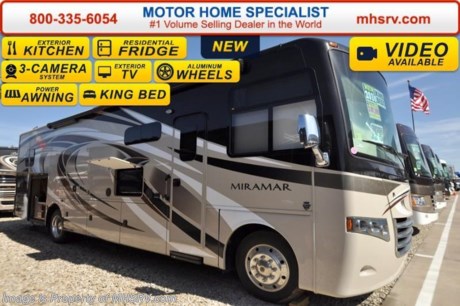 /TX 4-11-16 &lt;a href=&quot;http://www.mhsrv.com/thor-motor-coach/&quot;&gt;&lt;img src=&quot;http://www.mhsrv.com/images/sold-thor.jpg&quot; width=&quot;383&quot; height=&quot;141&quot; border=&quot;0&quot;/&gt;&lt;/a&gt;
Family Owned &amp; Operated and the #1 Volume Selling Motor Home Dealer in the World as well as the #1 Thor Motor Coach Dealer in the World.  &lt;object width=&quot;400&quot; height=&quot;300&quot;&gt;&lt;param name=&quot;movie&quot; value=&quot;http://www.youtube.com/v/fBpsq4hH-Ws?version=3&amp;amp;hl=en_US&quot;&gt;&lt;/param&gt;&lt;param name=&quot;allowFullScreen&quot; value=&quot;true&quot;&gt;&lt;/param&gt;&lt;param name=&quot;allowscriptaccess&quot; value=&quot;always&quot;&gt;&lt;/param&gt;&lt;embed src=&quot;http://www.youtube.com/v/fBpsq4hH-Ws?version=3&amp;amp;hl=en_US&quot; type=&quot;application/x-shockwave-flash&quot; width=&quot;400&quot; height=&quot;300&quot; allowscriptaccess=&quot;always&quot; allowfullscreen=&quot;true&quot;&gt;&lt;/embed&gt;&lt;/object&gt; 
MSRP $152,700. The New 2016 Thor Motor Coach Miramar 33.5 Model. This luxury class A gas motor home measures approximately 34 feet 7 inches in length and features the beautiful HD-Max exterior, an exterior entertainment center with TV, theater seating, a king size bed, power driver&#39;s seat and an exterior kitchen. The 2016 Thor Motor Coach Miramar also features one of the most impressive lists of standard equipment in the RV industry including a Ford Triton V-10 engine, 5-speed automatic transmission, Ford 22 Series chassis with 22.5 Michelin tires and high polished aluminum wheels, automatic leveling system with touch pad controls, power patio awning with LED lights, frameless windows, slide-out room awning toppers, heated/remote exterior mirrors with integrated side view cameras, side hinged baggage doors, halogen headlamps with LED accent lights, heated and enclosed holding tanks, residential refrigerator, solid surface kitchen sink, LCD TVs, DVD, 5500 Onan generator, gas/electric water heater and the RAPID CAMP remote system. Rapid Camp allows you to operate your slide-out room, generator, leveling jacks when applicable, power awning, selective lighting and more all from a touchscreen remote control. For additional coach information, brochures, window sticker, videos, photos, Miramar reviews, testimonials as well as additional information about Motor Home Specialist and our manufacturers&#39; please visit us at MHSRV .com or call 800-335-6054. At Motor Home Specialist we DO NOT charge any prep or orientation fees like you will find at other dealerships. All sale prices include a 200 point inspection, interior and exterior wash &amp; detail of vehicle, a thorough coach orientation with an MHS technician, an RV Starter&#39;s kit, a night stay in our delivery park featuring landscaped and covered pads with full hook-ups and much more. Free airport shuttle available with purchase for out-of-town buyers. WHY PAY MORE?... WHY SETTLE FOR LESS? 
&lt;object width=&quot;400&quot; height=&quot;300&quot;&gt;&lt;param name=&quot;movie&quot; value=&quot;//www.youtube.com/v/wsGkgVdi1T8?version=3&amp;amp;hl=en_US&quot;&gt;&lt;/param&gt;&lt;param name=&quot;allowFullScreen&quot; value=&quot;true&quot;&gt;&lt;/param&gt;&lt;param name=&quot;allowscriptaccess&quot; value=&quot;always&quot;&gt;&lt;/param&gt;&lt;embed src=&quot;//www.youtube.com/v/wsGkgVdi1T8?version=3&amp;amp;hl=en_US&quot; type=&quot;application/x-shockwave-flash&quot; width=&quot;400&quot; height=&quot;300&quot; allowscriptaccess=&quot;always&quot; allowfullscreen=&quot;true&quot;&gt;&lt;/embed&gt;&lt;/object&gt;