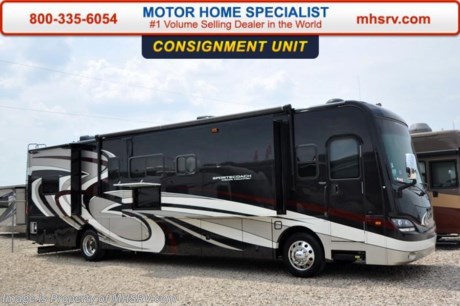 /SOLD 9/28/15 TX
**Consignment** Used Sportscoach RV for Sale- 2014 Sportscoach Cross Country 405FK with 4 slides and only 4,571 miles. This RV is approximately 41 feet in length with a Cummins 340HP engine, Freightliner raised rail chassis, power privacy shades, power mirrors with heat, 8KW Onan generator with 117 hours, power patio awning, slide-out room toppers, pass-thru storage with side swing baggage doors, full length slide-out cargo tray, aluminum wheels, exterior shower, 7.5K lb. hitch, automatic leveling system, exterior entertainment center, inverter, ceramic tile floor, dual pane windows, fireplace, 3 burner range with oven, solid surface counters, convection microwave, residential refrigerator, washer/dryer stack, glass door shower with seat, 2 ducted roof A/Cs and 3 LCD TVs. For additional information and photos please visit Motor Home Specialist at www.MHSRV .com or call 800-335-6054.