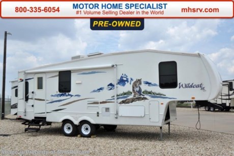 /SOLD 9/28/15 TX
Used Forest River Fifth Wheel RV for Sale- 2008 Forest River Wildcat 27RLSE is approximately 29 feet in length with a slide, patio awning, slide-out room toppers, water heater, pass-thru storage, sofa with sleeper, booth converts to sleeper, blinds, microwave, 3 burner range with oven, refrigerator, glass door shower, ducted A/C and much more. For additional information and photos please visit Motor Home Specialist at www.MHSRV .com or call 800-335-6054.
