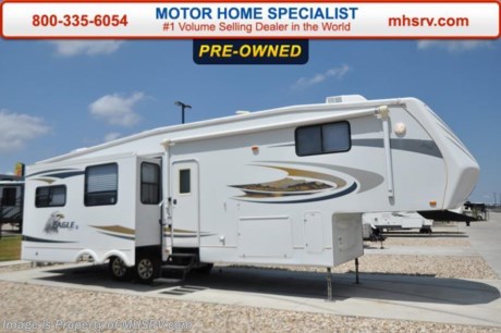 /SOLD 9/28/15 TX
Used Jayco RV for Sale- 2008 Jayco Eagle 341RLQS is approximately 37 feet 6 inches in length with 4 slides, power patio awnings, gas/electric water heater, 50 amp service, pass-thru storage with side swing baggage doors, aluminum wheels, exterior grill, black tank rinsing system, exterior shower, roof ladder, sofa with sleeper, day/night shades, kitchen island, 3 burner range with oven, glass door shower, safe, 2 ducted A/Cs, LCD TV and much more. For additional information and photos please visit Motor Home Specialist at www.MHSRV .com or call 800-335-6054.