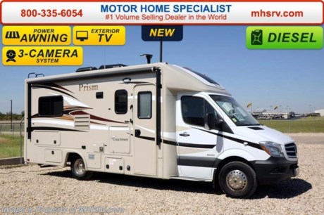 /TX 8/22/16 &lt;a href=&quot;http://www.mhsrv.com/coachmen-rv/&quot;&gt;&lt;img src=&quot;http://www.mhsrv.com/images/sold-coachmen.jpg&quot; width=&quot;383&quot; height=&quot;141&quot; border=&quot;0&quot; /&gt;&lt;/a&gt; Family Owned &amp; Operated and the #1 Volume Selling Motor Home Dealer in the World as well as the #1 Coachmen Dealer in the World. MSRP $119,023. New 2016 Coachmen Prism B+ Sprinter Diesel. Model 24J. This RV measures approximately 24 feet 10 inches in length with slide-out room.  Optional equipment includes the Banner package featuring a back up camera &amp; monitor, satellite radio, power awning, stainless steel wheel liners, euro style refrigerator, cook top with glass cover, LED lights, exterior entertainment center, woodgrain dash applique, upgraded swivel pilot &amp; passenger seats, power skylight/roof vent, roller bearing drawer glides, rear stabilizers, Travel Easy Roadside Assistance &amp; exterior privacy windshield cover. Additional options include the upgraded 15,000 BTU A/C with heat pump, side view cameras, upgraded Serta mattress, bedroom LCD TV, Onan diesel generator, exterior camp table and side slide out awning. The Prism&#39;s impressive list of standards include a 3.0L V-6 turbo diesel engine, sunroof with night shade, hardwood cabinet doors, MCD roller shades, coach TV with DVD player, convection microwave, power vent, water heater, heated tanks, exterior shower and much more. For additional coach information, brochure, window sticker, videos, photos, Coachmen customer reviews &amp; testimonials please visit Motor Home Specialist at MHSRV .com or call 800-335-6054. At MHS we DO NOT charge any prep or orientation fees like you will find at other dealerships. All sale prices include a 200 point inspection, interior &amp; exterior wash &amp; detail of vehicle, a thorough coach orientation with an MHS technician, an RV Starter&#39;s kit, a nights stay in our delivery park featuring landscaped and covered pads with full hook-ups and much more. WHY PAY MORE?... WHY SETTLE FOR LESS? &lt;object width=&quot;400&quot; height=&quot;300&quot;&gt;&lt;param name=&quot;movie&quot; value=&quot;http://www.youtube.com/v/fBpsq4hH-Ws?version=3&amp;amp;hl=en_US&quot;&gt;&lt;/param&gt;&lt;param name=&quot;allowFullScreen&quot; value=&quot;true&quot;&gt;&lt;/param&gt;&lt;param name=&quot;allowscriptaccess&quot; value=&quot;always&quot;&gt;&lt;/param&gt;&lt;embed src=&quot;http://www.youtube.com/v/fBpsq4hH-Ws?version=3&amp;amp;hl=en_US&quot; type=&quot;application/x-shockwave-flash&quot; width=&quot;400&quot; height=&quot;300&quot; allowscriptaccess=&quot;always&quot; allowfullscreen=&quot;true&quot;&gt;&lt;/embed&gt;&lt;/object&gt; 
