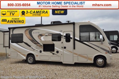 /TX 3-1-16 &lt;a href=&quot;http://www.mhsrv.com/thor-motor-coach/&quot;&gt;&lt;img src=&quot;http://www.mhsrv.com/images/sold-thor.jpg&quot; width=&quot;383&quot; height=&quot;141&quot; border=&quot;0&quot;/&gt;&lt;/a&gt;
*Family Owned &amp; Operated and the #1 Volume Selling Motor Home Dealer in the World as well as the #1 Thor Motor Coach Dealer in the World.  &lt;iframe width=&quot;400&quot; height=&quot;300&quot; src=&quot;https://www.youtube.com/embed/M6f0nvJ2zi0&quot; frameborder=&quot;0&quot; allowfullscreen&gt;&lt;/iframe&gt; Thor Motor Coach has done it again with the world&#39;s first RUV! (Recreational Utility Vehicle) Check out the all new 2016 Thor Motor Coach Axis RUV Model 25.2 with Slide-Out Room! MSRP $105,169. The Axis combines Style, Function, Affordability &amp; Innovation like no other RV available in the industry today! It is powered by a Ford Triton V-10 engine and built on the Ford E-450 Super Duty chassis providing a lower center of gravity and ease of drivability normally found only in a class C RV, but now available in this mini class A motorhome measuring approximately 26 ft. 6 inches. Taking superior drivability even one step further, the Axis will also feature something normally only found in a high-end luxury diesel pusher motor coach... an Independent Front Suspension system! With a style all its own the Axis will provide superior handling and fuel economy and appeal to couples &amp; family RVers as well. You will also find another full size power drop down bunk above the cockpit, a large L-shaped sofa/sleeper, rear slide, flip-up countertop, spacious living room and even pass-through exterior storage. Optional equipment includes the HD-Max colored sidewalls and graphics, 3 burner range with oven, bedroom TV, exterior TV, (2) attic fans, an upgraded 15.0 BTU A/C, heated holding tanks and a second auxiliary battery. You will also be pleased to find a host of feature appointments that include tinted and frameless windows, a power patio awning with LED lights, convection microwave (N/A with oven option), 3 burner cooktop, living room TV, LED ceiling lights, Onan 4000 generator, gas/electric water heater, power and heated mirrors with integrated side-view cameras, back-up camera, 8,000lb. trailer hitch, cabinet doors with designer door fronts and a spacious cockpit design with unparalleled visibility as well as a fold out map/laptop table and an additional cab table that can easily be stored when traveling.  For additional coach information, brochures, window sticker, videos, photos, Axis reviews, testimonials as well as additional information about Motor Home Specialist and our manufacturers&#39; please visit us at MHSRV .com or call 800-335-6054. At Motor Home Specialist we DO NOT charge any prep or orientation fees like you will find at other dealerships. All sale prices include a 200 point inspection, interior and exterior wash &amp; detail of vehicle, a thorough coach orientation with an MHS technician, an RV Starter&#39;s kit, a night stay in our delivery park featuring landscaped and covered pads with full hook-ups and much more. Free airport shuttle available with purchase for out-of-town buyers. WHY PAY MORE?... WHY SETTLE FOR LESS? 