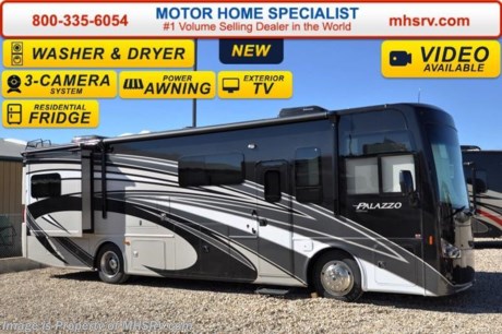 /AK 4/26/16 &lt;a href=&quot;http://www.mhsrv.com/thor-motor-coach/&quot;&gt;&lt;img src=&quot;http://www.mhsrv.com/images/sold-thor.jpg&quot; width=&quot;383&quot; height=&quot;141&quot; border=&quot;0&quot;/&gt;&lt;/a&gt;
**Price includes $5,000 Factory Rebate** Family Owned &amp; Operated and the #1 Volume Selling Motor Home Dealer in the World as well as the #1 Thor Motor Coach Dealer in the World.  &lt;object width=&quot;400&quot; height=&quot;300&quot;&gt;&lt;param name=&quot;movie&quot; value=&quot;http://www.youtube.com/v/fBpsq4hH-Ws?version=3&amp;amp;hl=en_US&quot;&gt;&lt;/param&gt;&lt;param name=&quot;allowFullScreen&quot; value=&quot;true&quot;&gt;&lt;/param&gt;&lt;param name=&quot;allowscriptaccess&quot; value=&quot;always&quot;&gt;&lt;/param&gt;&lt;embed src=&quot;http://www.youtube.com/v/fBpsq4hH-Ws?version=3&amp;amp;hl=en_US&quot; type=&quot;application/x-shockwave-flash&quot; width=&quot;400&quot; height=&quot;300&quot; allowscriptaccess=&quot;always&quot; allowfullscreen=&quot;true&quot;&gt;&lt;/embed&gt;&lt;/object&gt;   MSRP $215,250. The New 2016 Thor Motor Coach Palazzo Diesel Pusher. Model 33.2. This Diesel Pusher RV features (2) slide-out rooms including a driver&#39;s side full wall slide, booth dinette with LED TV, exterior LED TV, invisible front paint protection &amp; front electric drop-down overhead bunk. The 2016 Palazzo also features a 300 HP Cummins diesel engine with 660 lbs. of torque, Freightliner XC chassis, 6000 Onan diesel generator with AGS, solid surface counters, power driver&#39;s seat, inverter, LCD TV/DVD, residential refrigerator, solid surface countertops, (2) ducted roof A/C units, 3-camera monitoring system, one piece windshield, fiberglass storage compartments, fully automatic hydraulic leveling system, automatic entry step, electric patio awning with integrated LED lighting and much more.  For additional coach information, brochures, window sticker, videos, photos, Palazzo reviews, testimonials as well as additional information about Motor Home Specialist and our manufacturers&#39; please visit us at MHSRV .com or call 800-335-6054. At Motor Home Specialist we DO NOT charge any prep or orientation fees like you will find at other dealerships. All sale prices include a 200 point inspection, interior and exterior wash &amp; detail of vehicle, a thorough coach orientation with an MHS technician, an RV Starter&#39;s kit, a night stay in our delivery park featuring landscaped and covered pads with full hook-ups and much more. Free airport shuttle available with purchase for out-of-town buyers. WHY PAY MORE?... WHY SETTLE FOR LESS?  