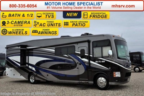 /TX 3-1-16 &lt;a href=&quot;http://www.mhsrv.com/thor-motor-coach/&quot;&gt;&lt;img src=&quot;http://www.mhsrv.com/images/sold-thor.jpg&quot; width=&quot;383&quot; height=&quot;141&quot; border=&quot;0&quot;/&gt;&lt;/a&gt;
&lt;object width=&quot;400&quot; height=&quot;300&quot;&gt;&lt;param name=&quot;movie&quot; value=&quot;http://www.youtube.com/v/fBpsq4hH-Ws?version=3&amp;amp;hl=en_US&quot;&gt;&lt;/param&gt;&lt;param name=&quot;allowFullScreen&quot; value=&quot;true&quot;&gt;&lt;/param&gt;&lt;param name=&quot;allowscriptaccess&quot; value=&quot;always&quot;&gt;&lt;/param&gt;&lt;embed src=&quot;http://www.youtube.com/v/fBpsq4hH-Ws?version=3&amp;amp;hl=en_US&quot; type=&quot;application/x-shockwave-flash&quot; width=&quot;400&quot; height=&quot;300&quot; allowscriptaccess=&quot;always&quot; allowfullscreen=&quot;true&quot;&gt;&lt;/embed&gt;&lt;/object&gt; 
MSRP $196,013. The all new 2016 Bath &amp; 1/2 Outlaw 38RF includes vaulted living room and galley ceilings that provide an approximate 8&#39; shower height to it&#39;s almost 9&#39; Cathedral style bedroom ceiling with drop down ceiling fan! The master bedroom is further highlighted by an elevated window with power shade at the foot of the king size bed creating the only &quot;Starlight&quot; window in the industry. The ceilings, however, are just a small part of what makes the Outlaw Residence Edition such an amazing motor home. You can walk through the master bedroom and rear half bath out onto the above ground patio deck. The patio is also head and shoulders above the norm featuring a massive 50&quot; LED TV, Bluetooth&#174; sound bar, sink, gas grill, exterior refrigerator, rear patio awning and even a set of rear steps for access to and from the patio without having to walk through the motor home! All of the exterior kitchen and entertainment amenities are easily secured by the 38RF&#39;s roll down metal storage door with lock. Options include the beautiful full body paint and frameless dual pane windows. The 38RF also features an electric side &amp; rear patio awnings and second exterior LED TV. But the unique and residential features don&#39;t stop there. You will also find the reclining theater seating, a power drop-down cabover bunk, a side-by-side residential refrigerator, a huge pantry, pre-plumbing for either a stack or combo washer/dryer and a large retractable 50&quot; LED living room TV. The 38RF rides on the industry leading Ford 26,000lb chassis w/8,000lb. hitch, has beautiful high polished aluminum wheels, full body exterior paint and an unbelievable 158 cu. ft. of exterior storage and 150 gallons of fresh water tank capacity for extended tail-gating and dry-camping capabilities! You will also find, not only, two roof A/C units, but a third wall mount A/C unit in bedroom, swivel front seats with extra table, frameless windows, 3-camera monitoring system, LED ceiling lighting, solid surface kitchen counter &amp; table, Denver Mattress&#174;, LED TV in master bedroom, HDMI video distribution, power charging center, an 1800 watt inverter, Rapid Camp™ wireless coach control system and much more! For additional Outlaw information, brochures, window sticker, videos, photos, reviews, testimonials as well as additional information about Motor Home Specialist and our manufacturers&#39; please visit us at MHSRV .com or call 800-335-6054. At Motor Home Specialist we DO NOT charge any prep or orientation fees like you will find at other dealerships. All sale prices include a 200 point inspection, interior and exterior wash &amp; detail of vehicle, a thorough coach orientation with an MHS technician, an RV Starter&#39;s kit, a night stay in our delivery park featuring landscaped and covered pads with full hookups and much more. Free airport shuttle available with purchase for out-of-town buyers. WHY PAY MORE?... WHY SETTLE FOR LESS?  