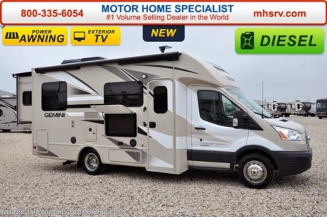 /TX 6-8-16 &lt;a href=&quot;http://www.mhsrv.com/thor-motor-coach/&quot;&gt;&lt;img src=&quot;http://www.mhsrv.com/images/sold-thor.jpg&quot; width=&quot;383&quot; height=&quot;141&quot; border=&quot;0&quot;/&gt;&lt;/a&gt;
Family Owned &amp; Operated and the #1 Volume Selling Motor Home Dealer in the World as well as the #1 Thor Motor Coach Dealer in the World. Check out the all new 2016 Thor Motor Coach Gemini RUV Model 23TR with Slide-Out Room! MSRP $103,502. The Gemini motorhomes are priced to fit anyone&#39;s budget from families buying their first motorhome to full-timers looking for a roaming dream home. It is powered by a 3.2L I-5 Power Stroke&#174; Turbo Diesel engine and built on the Ford Transit chassis with an independent front suspension measuring approximately 23 ft. 6 inches. Optional equipment includes the HD-Max colored sidewalls and graphics, exterior entertainment center, 12V attic fan, 13,500 BTU A/C with heat pump, heated holding tanks and a second auxiliary battery. You will also be pleased to find a host of feature appointments that include a tankless water heater, 3-way (LP/120-volt/12-volt) refrigerator with stainless steel door insert, large 14&#39; Carefree armless awning with motion sensor, one piece front cap with built in skylight featuring an electric shade, swivel passenger chair, euro-style cabinet doors with soft close hidden hinges as well as exterior &amp; interior LED lighting. For additional coach information, brochures, window sticker, videos, photos, reviews, testimonials as well as additional information about Motor Home Specialist and our manufacturers&#39; please visit us at MHSRV .com or call 800-335-6054. At Motor Home Specialist we DO NOT charge any prep or orientation fees like you will find at other dealerships. All sale prices include a 200 point inspection, interior and exterior wash &amp; detail of vehicle, a thorough coach orientation with an MHS technician, an RV Starter&#39;s kit, a night stay in our delivery park featuring landscaped and covered pads with full hook-ups and much more. Free airport shuttle available with purchase for out-of-town buyers. WHY PAY MORE?... WHY SETTLE FOR LESS? 