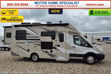 /CA 8-15-16 &lt;a href=&quot;http://www.mhsrv.com/thor-motor-coach/&quot;&gt;&lt;img src=&quot;http://www.mhsrv.com/images/sold-thor.jpg&quot; width=&quot;383&quot; height=&quot;141&quot; border=&quot;0&quot; /&gt;&lt;/a&gt;      Visit MHSRV.com or Call 800-335-6054 for Upfront &amp; Every Day Low Sale Price! Family Owned &amp; Operated and the #1 Volume Selling Motor Home Dealer in the World as well as the #1 Thor Motor Coach Dealer in the World. Check out the all new 2017 Thor Motor Coach Gemini RUV Model 23TR with Slide-Out Room! MSRP $103,952. The Gemini motorhomes are priced to fit anyone&#39;s budget from families buying their first motorhome to full-timers looking for a roaming dream home. It is powered by a 3.2L I-5 Power Stroke&#174; Turbo Diesel engine and built on the Ford Transit chassis with an independent front suspension measuring approximately 23 ft. 6 inches. Optional equipment includes the HD-Max colored sidewalls and graphics, exterior entertainment center, 12V attic fan, A/C with heat pump, heated holding tanks and a second auxiliary battery. You will also be pleased to find a host of feature appointments that include a tankless water heater, refrigerator with stainless steel door insert, one piece front cap with built in skylight featuring an electric shade, swivel passenger chair, euro-style cabinet doors with soft close hidden hinges as well as exterior &amp; interior LED lighting. For additional coach information, brochures, window sticker, videos, photos, reviews, testimonials as well as additional information about Motor Home Specialist and our manufacturers&#39; please visit us at MHSRV .com or call 800-335-6054. At Motor Home Specialist we DO NOT charge any prep or orientation fees like you will find at other dealerships. All sale prices include a 200 point inspection, interior and exterior wash &amp; detail of vehicle, a thorough coach orientation with an MHS technician, an RV Starter&#39;s kit, a night stay in our delivery park featuring landscaped and covered pads with full hook-ups and much more. Free airport shuttle available with purchase for out-of-town buyers. WHY PAY MORE?... WHY SETTLE FOR LESS? 