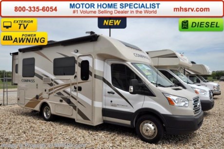 4-24-17 &lt;a href=&quot;http://www.mhsrv.com/thor-motor-coach/&quot;&gt;&lt;img src=&quot;http://www.mhsrv.com/images/sold-thor.jpg&quot; width=&quot;383&quot; height=&quot;141&quot; border=&quot;0&quot;/&gt;&lt;/a&gt; Buy This Unit Now During the World&#39;s RV Show. Online Show Price Available at MHSRV .com Now through April 22nd, 2017 or Call 800-335-6054. Visit MHSRV.com or Call 800-335-6054 for Upfront &amp; Every Day Low Sale Price! Family Owned &amp; Operated and the #1 Volume Selling Motor Home Dealer in the World as well as the #1 Thor Motor Coach Dealer in the World. Check out the all new 2017 Thor Motor Coach Compass RUV Model 23TR with Slide-Out Room! MSRP $103,952. The Compass motorhomes are priced to fit anyone&#39;s budget from families buying their first motorhome to full-timers looking for a roaming dream home. It is powered by a 3.2L I-5 Power Stroke&#174; Turbo Diesel engine and built on the Ford Transit chassis with an independent front suspension measuring approximately 23 ft. 6 inches. Optional equipment includes the HD-Max colored sidewalls and graphics, exterior entertainment center, 12V attic fan, A/C with heat pump, heated holding tanks and a second auxiliary battery. You will also be pleased to find a host of feature appointments that include a tankless water heater, refrigerator with stainless steel door insert, one piece front cap with built in skylight featuring an electric shade, swivel passenger chair, euro-style cabinet doors with soft close hidden hinges as well as exterior &amp; interior LED lighting. For additional coach information, brochures, window sticker, videos, photos, reviews, testimonials as well as additional information about Motor Home Specialist and our manufacturers&#39; please visit us at MHSRV .com or call 800-335-6054. At Motor Home Specialist we DO NOT charge any prep or orientation fees like you will find at other dealerships. All sale prices include a 200 point inspection, interior and exterior wash &amp; detail of vehicle, a thorough coach orientation with an MHS technician, an RV Starter&#39;s kit, a night stay in our delivery park featuring landscaped and covered pads with full hook-ups and much more. Free airport shuttle available with purchase for out-of-town buyers. WHY PAY MORE?... WHY SETTLE FOR LESS? 