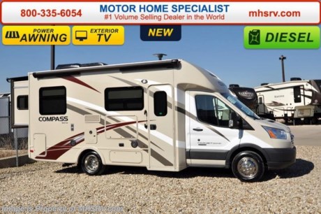 /TN  4/26/16 &lt;a href=&quot;http://www.mhsrv.com/thor-motor-coach/&quot;&gt;&lt;img src=&quot;http://www.mhsrv.com/images/sold-thor.jpg&quot; width=&quot;383&quot; height=&quot;141&quot; border=&quot;0&quot;/&gt;&lt;/a&gt;
Family Owned &amp; Operated and the #1 Volume Selling Motor Home Dealer in the World as well as the #1 Thor Motor Coach Dealer in the World. Check out the all new 2016 Thor Motor Coach Compass RUV Model 23TR with Slide-Out Room! MSRP $103,502. The Compass motorhomes are priced to fit anyone&#39;s budget from families buying their first motorhome to full-timers looking for a roaming dream home. It is powered by a 3.2L I-5 Power Stroke&#174; Turbo Diesel engine and built on the Ford Transit chassis with an independent front suspension measuring approximately 23 ft. 6 inches. Optional equipment includes the HD-Max colored sidewalls and graphics, exterior entertainment center, 12V attic fan, 13,500 BTU A/C with heat pump, heated holding tanks and a second auxiliary battery. You will also be pleased to find a host of feature appointments that include a tankless water heater, 3-way (LP/120-volt/12-volt) refrigerator with stainless steel door insert, large 14&#39; Carefree armless awning with motion sensor, one piece front cap with built in skylight featuring an electric shade, swivel passenger chair, euro-style cabinet doors with soft close hidden hinges as well as exterior &amp; interior LED lighting. For additional coach information, brochures, window sticker, videos, photos, reviews, testimonials as well as additional information about Motor Home Specialist and our manufacturers&#39; please visit us at MHSRV .com or call 800-335-6054. At Motor Home Specialist we DO NOT charge any prep or orientation fees like you will find at other dealerships. All sale prices include a 200 point inspection, interior and exterior wash &amp; detail of vehicle, a thorough coach orientation with an MHS technician, an RV Starter&#39;s kit, a night stay in our delivery park featuring landscaped and covered pads with full hook-ups and much more. Free airport shuttle available with purchase for out-of-town buyers. WHY PAY MORE?... WHY SETTLE FOR LESS? 