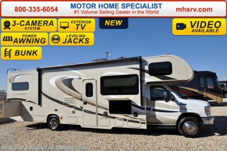 /TX 7-25-16 &lt;a href=&quot;http://www.mhsrv.com/thor-motor-coach/&quot;&gt;&lt;img src=&quot;http://www.mhsrv.com/images/sold-thor.jpg&quot; width=&quot;383&quot; height=&quot;141&quot; border=&quot;0&quot; /&gt;&lt;/a&gt;      #1 Volume Selling Motor Home Dealer &amp; Thor Motor Coach Dealer in the World. &lt;iframe width=&quot;400&quot; height=&quot;300&quot; src=&quot;https://www.youtube.com/embed/VZXdH99Xe00&quot; frameborder=&quot;0&quot; allowfullscreen&gt;&lt;/iframe&gt; MSRP $112,394. New 2016 Thor Motor Coach Chateau Class C RV Model 31E bunk model with Ford E-450 chassis, Ford Triton V-10 engine &amp; 8,000 lb. trailer hitch. This unit measures approximately 32 feet 7 inches in length with a full-wall slide-out room, (2) LCD TVs with DVD player combo in the bunk beds and fully automatic leveling jacks. Options include the Premier Package which features a solid surface kitchen counter-top, roller shades, electronics power charging station, kitchen water filter system, LED ceiling lights, black tank flush, 30&quot; OTR microwave and a coach radio system with exterior speakers. Additional options include the all new HD-Max exterior color, exterior TV, leatherette sofa, leatherette booth dinette with Dream Dinette mechanism, child safety tether, 12V attic fan in bedroom, upgraded A/C, second auxiliary battery, spare tire, heated remote exterior mirrors, power driver seat, leatherette driver/passenger seats, cockpit carpet mat and wood dash applique. The Chateau Class C RV has an incredible list of standard features for 2016 as well including heated tanks, power windows and locks, power patio awning with integrated LED lighting, roof ladder, in-dash media center w/DVD/CD/AM/FM &amp; Bluetooth, deluxe exterior mirrors, oven, microwave, power vent in bath, skylight above shower, 4,000 Onan generator, auto transfer switch, cab A/C, battery disconnect switch, auxiliary battery (2 aux. batteries on 31 W model), gas/electric water heater and the RAPID CAMP remote system. Rapid Camp allows you to operate your slide-out room, generator, power awning, selective lighting and more all from a touchscreen remote control. For additional information, brochures, and videos please visit Motor Home Specialist at  MHSRV .com or Call 800-335-6054. At Motor Home Specialist we DO NOT charge any prep or orientation fees like you will find at other dealerships. All sale prices include a 200 point inspection, interior and exterior wash &amp; detail of vehicle, a thorough coach orientation with an MHS technician, an RV Starter&#39;s kit, a night stay in our delivery park featuring landscaped and covered pads with full hook-ups and much more. Free airport shuttle available with purchase for out-of-town buyers. Read From THOUSANDS of Testimonials at MHSRV .com and See What They Had to Say About Their Experience at Motor Home Specialist. WHY PAY MORE?...... WHY SETTLE FOR LESS? 