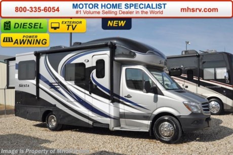 /MI 6-8-16 &lt;a href=&quot;http://www.mhsrv.com/thor-motor-coach/&quot;&gt;&lt;img src=&quot;http://www.mhsrv.com/images/sold-thor.jpg&quot; width=&quot;383&quot; height=&quot;141&quot; border=&quot;0&quot;/&gt;&lt;/a&gt;
*Family Owned &amp; Operated and the #1 Volume Selling Motor Home Dealer in the World as well as the #1 Thor Motor Coach Dealer in the World. MSRP $133,683. New 2016 Thor Motor Coach Four Winds Siesta Sprinter Diesel. Model 24SR. This RV measures approximately 24ft. 10in. in length &amp; features 2 slide-out rooms and LED TV on a slide. Optional equipment includes the beautiful full body paint, bedroom TV, exterior entertainment center, 12V attic fan, 13.5 low profile A/C with heat pump, diesel generator, holding tanks with heat pads and second auxiliary battery. The all new 2016 Four Winds Siesta Sprinter also features a turbo diesel engine, AM/FM/CD, power windows &amp; locks, keyless entry, power vent, back up camera, solid surface kitchen counter, 3-point seat belts, driver &amp; passenger airbags, heated remote side mirrors, fiberglass running boards, spare tire, hitch, back-up monitor, roof ladder, outside shower, slide-out awning, electric step &amp; much more. For additional coach information, brochures, window sticker, videos, photos, Citation reviews, testimonials as well as additional information about Motor Home Specialist and our manufacturers&#39; please visit us at MHSRV .com or call 800-335-6054. At Motor Home Specialist we DO NOT charge any prep or orientation fees like you will find at other dealerships. All sale prices include a 200 point inspection, interior and exterior wash &amp; detail of vehicle, a thorough coach orientation with an MHS technician, an RV Starter&#39;s kit, a night stay in our delivery park featuring landscaped and covered pads with full hook-ups and much more. Free airport shuttle available with purchase for out-of-town buyers. WHY PAY MORE?... WHY SETTLE FOR LESS? 