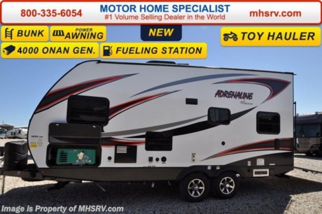 /TX 7-25-16 &lt;a href=&quot;http://www.mhsrv.com/travel-trailers/&quot;&gt;&lt;img src=&quot;http://www.mhsrv.com/images/sold-traveltrailer.jpg&quot; width=&quot;383&quot; height=&quot;141&quot; border=&quot;0&quot; /&gt;&lt;/a&gt;      Family Owned &amp; Operated. Largest Selection, Lowest Prices &amp; the Premier Service &amp; Walk-Through Process that can only be found at the #1 Volume Selling Motor Home Dealer in the World! From $10K to $2 Million... We gotcha&#39; Covered! &lt;object width=&quot;400&quot; height=&quot;300&quot;&gt;&lt;param name=&quot;movie&quot; value=&quot;http://www.youtube.com/v/fBpsq4hH-Ws?version=3&amp;amp;hl=en_US&quot;&gt;&lt;/param&gt;&lt;param name=&quot;allowFullScreen&quot; value=&quot;true&quot;&gt;&lt;/param&gt;&lt;param name=&quot;allowscriptaccess&quot; value=&quot;always&quot;&gt;&lt;/param&gt;&lt;embed src=&quot;http://www.youtube.com/v/fBpsq4hH-Ws?version=3&amp;amp;hl=en_US&quot; type=&quot;application/x-shockwave-flash&quot; width=&quot;400&quot; height=&quot;300&quot; allowscriptaccess=&quot;always&quot; allowfullscreen=&quot;true&quot;&gt;&lt;/embed&gt;&lt;/object&gt;
MSRP $39,152. The Coachmen Adrenaline travel trailer model 19CB features aluminum wheels, Dexter axles, power awning with LED light strip, electric tongue jack, (2) LP bottles with cover, solar prep, LED lighting, 3 step entry, night shades and a diamond plate front rock guard. This beautiful travel trailer also includes the Adrenaline package which features an 8 cu. Ft. refrigerator, convection microwave, 40” LED TV, AM/FM/DVD bluetooth stereo w/app control, spare tire and carrier, battery disconnect, 30 gallon fuel station, 6 gallon gas/electric water heater and a bed spread. Additional options include 4KW Onan generator, Fantastic Vent, patio ramp door system and an A/C upgrade. For additional coach information, brochures, window sticker, videos, photos, reviews &amp; testimonials as well as additional information about Motor Home Specialist and our manufacturers please visit us at MHSRV .com or call 800-335-6054. At Motor Home Specialist we DO NOT charge any prep or orientation fees like you will find at other dealerships. All sale prices include a 200 point inspection, interior &amp; exterior wash &amp; detail of vehicle, a thorough coach orientation with an MHS technician, an RV Starter&#39;s kit, a nights stay in our delivery park featuring landscaped and covered pads with full hook-ups and much more. WHY PAY MORE?... WHY SETTLE FOR LESS?