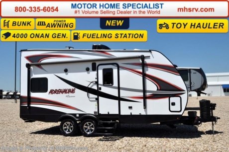 /AR 9-26-16 &lt;a href=&quot;http://www.mhsrv.com/coachmen-rv/&quot;&gt;&lt;img src=&quot;http://www.mhsrv.com/images/sold-coachmen.jpg&quot; width=&quot;383&quot; height=&quot;141&quot; border=&quot;0&quot;/&gt;&lt;/a&gt;     Family Owned &amp; Operated. Largest Selection, Lowest Prices &amp; the Premier Service &amp; Walk-Through Process that can only be found at the #1 Volume Selling Motor Home Dealer in the World! From $10K to $2 Million... We gotcha&#39; Covered! &lt;object width=&quot;400&quot; height=&quot;300&quot;&gt;&lt;param name=&quot;movie&quot; value=&quot;http://www.youtube.com/v/fBpsq4hH-Ws?version=3&amp;amp;hl=en_US&quot;&gt;&lt;/param&gt;&lt;param name=&quot;allowFullScreen&quot; value=&quot;true&quot;&gt;&lt;/param&gt;&lt;param name=&quot;allowscriptaccess&quot; value=&quot;always&quot;&gt;&lt;/param&gt;&lt;embed src=&quot;http://www.youtube.com/v/fBpsq4hH-Ws?version=3&amp;amp;hl=en_US&quot; type=&quot;application/x-shockwave-flash&quot; width=&quot;400&quot; height=&quot;300&quot; allowscriptaccess=&quot;always&quot; allowfullscreen=&quot;true&quot;&gt;&lt;/embed&gt;&lt;/object&gt;
MSRP $37,632. The Coachmen Adrenaline travel trailer model 19CB. New features for 2017 include Dexter Nev-R-Adjust brakes, Dexter E-Z flex suspension enhancement, porcelain foot flush toilet, glass backsplash, glass panel inserts in the kitchen cabinetry, accent lighting and more. A few standard features include aluminum wheels, Dexter axles, power awning with LED light strip, electric tongue jack, (2) LP bottles with cover, solar prep, LED lighting, 3 step entry, night shades and a diamond plate front rock guard. This beautiful travel trailer also includes the Adrenaline package which features a refrigerator, convection microwave, LED TV, AM/FM/DVD bluetooth stereo w/app control, spare tire and carrier, battery disconnect, gas/electric water heater and a bedspread. Additional options include 4KW Onan generator, Fantastic Vent and an A/C upgrade. For additional coach information, brochures, window sticker, videos, photos, reviews &amp; testimonials as well as additional information about Motor Home Specialist and our manufacturers please visit us at MHSRV .com or call 800-335-6054. At Motor Home Specialist we DO NOT charge any prep or orientation fees like you will find at other dealerships. All sale prices include a 200 point inspection, interior &amp; exterior wash &amp; detail of vehicle, a thorough coach orientation with an MHS technician, an RV Starter&#39;s kit, a nights stay in our delivery park featuring landscaped and covered pads with full hook-ups and much more. WHY PAY MORE?... WHY SETTLE FOR LESS?