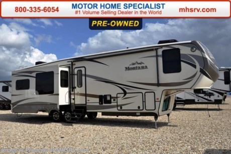/IA SOLD 12/11/15
Used Keystone RV for Sale- 2015 Keystone Montana 3720RL is approximately 40 feet in length with 3 slides, 5.5KW Onan generator, power patio awning, gas/electric water heater, 50 amp service, pass-thru storage, aluminum wheels, black tank rinsing system, tank heater, exterior shower, roof ladder, automatic leveling system, leather sofa with sleeper, night shades, power roof vent, ceiling fan, fireplace, kitchen island, microwave, central vacuum, 3 burner range with oven, solid surface counters, all in1 bath, glass door shower with seat, king bed, 2 ducted A/Cs, 2 LED TVs and much more. For additional information and photos please visit Motor Home Specialist at www.MHSRV .com or call 800-335-6054.