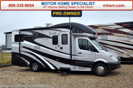 /TX 12/31/15 &lt;a href=&quot;http://www.mhsrv.com/thor-motor-coach/&quot;&gt;&lt;img src=&quot;http://www.mhsrv.com/images/sold-thor.jpg&quot; width=&quot;383&quot; height=&quot;141&quot; border=&quot;0&quot;/&gt;&lt;/a&gt;
Used Thor Motor Coach RV for Sale- 2013 Thor Motor Coach Siesta 24SR with 2 slides and 30,412 miles. This RV is approximately 24 feet 10 inches in length with a Mercedes engine, Sprinter, power windows, 3.2KW Onan generator with 36 hours, patio awning, slide-out room toppers, gas/electric water heater, side swing baggage doors, power steps, wheel simulators, LED running lights, black tank rinsing system, exterior shower, 5K lb. hitch, back up camera, convection microwave, 2 burner range, solid surface counter, leather sofa with sleeper, night shades, all in 1 bath, cab over bunk, ducted A/C, LCD TV and much more. For additional information and photos please visit Motor Home Specialist at www.MHSRV .com or call 800-335-6054.