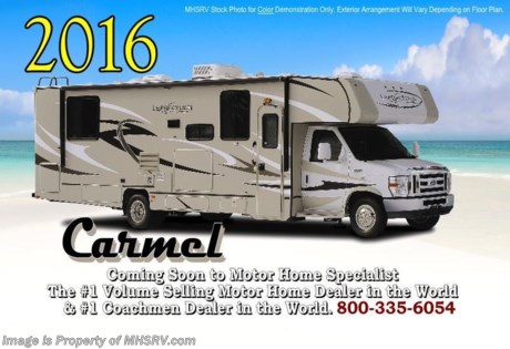/CA 12/11/15 &lt;a href=&quot;http://www.mhsrv.com/coachmen-rv/&quot;&gt;&lt;img src=&quot;http://www.mhsrv.com/images/sold-coachmen.jpg&quot; width=&quot;383&quot; height=&quot;141&quot; border=&quot;0&quot;/&gt;&lt;/a&gt;
Receive a $1,000 VISA Gift Card with purchase from Motor Home Specialist. Offer Ends Dec. 31st, 2015. (Must Take Delivery Before Dec 31st. Deadline.) Family Owned &amp; Operated and the #1 Volume Selling Motor Home Dealer in the World as well as the #1 Coachmen in the World. &lt;object width=&quot;400&quot; height=&quot;300&quot;&gt;&lt;param name=&quot;movie&quot; value=&quot;//www.youtube.com/v/rUwAfncaG3M?version=3&amp;amp;hl=en_US&quot;&gt;&lt;/param&gt;&lt;param name=&quot;allowFullScreen&quot; value=&quot;true&quot;&gt;&lt;/param&gt;&lt;param name=&quot;allowscriptaccess&quot; value=&quot;always&quot;&gt;&lt;/param&gt;&lt;embed src=&quot;//www.youtube.com/v/rUwAfncaG3M?version=3&amp;amp;hl=en_US&quot; type=&quot;application/x-shockwave-flash&quot; width=&quot;400&quot; height=&quot;300&quot; allowscriptaccess=&quot;always&quot; allowfullscreen=&quot;true&quot;&gt;&lt;/embed&gt;&lt;/object&gt; 
MSRP $92,330. New 2016 Coachmen Leprechaun Model 220QB. This Luxury Class C RV measures approximately 24 feet 10 inches in length and is powered by a Ford Triton V-10 engine and Ford E-350 chassis. This beautiful RV includes the Leprechaun Banner Edition which features tinted windows, rear ladder, upgraded sofa, child safety net and ladder (N/A with front entertainment center), Bluetooth AM/FM/CD monitoring &amp; back up camera, power awning, LED exterior &amp; interior lighting, pop-up power tower, 50 gallon fresh water tank, 5K lb. hitch &amp; wire, slide out awning, glass shower door, Onan generator, 80&quot; long bed, night shades, roller bearing drawer glides, Travel Easy Roadside Assistance &amp; Azdel composite sidewalls. Additional options include molded front cap with LED lights, spare tire, swivel driver &amp; passenger seats, exterior privacy windshield cover, dual pane windows, upper knife valve, 15,000 BTU A/C with heat pump, cockpit table, LED TV and an exterior entertainment center. This amazing class C also features the Leprechaun Luxury package that includes side view cameras, driver &amp; passenger leatherette seat covers, heated &amp; remote mirrors, convection microwave, wood grain dash applique, upgraded Serta Mattress (N/A 260 DS), 6 gallon gas/electric water heater, dual coach batteries, cab-over &amp; bedroom power vent fan and heated tank pads. For additional coach information, brochures, window sticker, videos, photos, Leprechaun reviews, testimonials as well as additional information about Motor Home Specialist and our manufacturers&#39; please visit us at MHSRV .com or call 800-335-6054. At Motor Home Specialist we DO NOT charge any prep or orientation fees like you will find at other dealerships. All sale prices include a 200 point inspection, interior and exterior wash &amp; detail of vehicle, a thorough coach orientation with an MHS technician, an RV Starter&#39;s kit, a night stay in our delivery park featuring landscaped and covered pads with full hook-ups and much more. Free airport shuttle available with purchase for out-of-town buyers. WHY PAY MORE?... WHY SETTLE FOR LESS? 