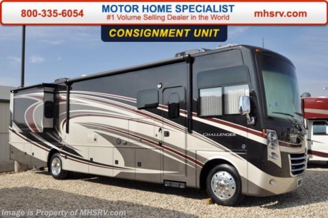 /PICKED UP 8/18/16 **Consignment** Used Thor Motor Coach RV for Sale- 2015 Thor Motor Coach Challenger 37LX with 2 slides and 7,379 miles. This RV is approximately 37 feet 10 inches in length with a Ford V10 engine, Ford chassis, power mirrors with heat, 5.5KW Onan generator with 169 hours, AGS, slide-out room toppers, gas/electric water heater, 50 amp service, pass-thru storage with side swing baggage doors, aluminum wheels, LED running lights, black tank rinsing system, exterior shower, roof ladder, 5K lb. hitch, automatic leveling system, 3 camera monitoring system, exterior entertainment center, inverter, sofa with sleeper, dual pane windows, fireplace, convection microwave, 3 burner range with oven, solid surface counter, sink covers, glass door shower, bath &amp; &#189;, cab over bunk, 2 ducted A/Cs and much more. For additional information and photos please visit Motor Home Specialist at www.MHSRV.com or call 800-335-6054.