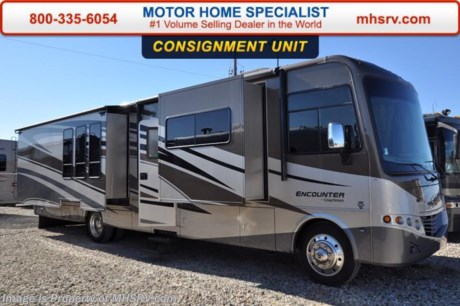 /NC 3/21/16 &lt;a href=&quot;http://www.mhsrv.com/coachmen-rv/&quot;&gt;&lt;img src=&quot;http://www.mhsrv.com/images/sold-coachmen.jpg&quot; width=&quot;383&quot; height=&quot;141&quot; border=&quot;0&quot;/&gt;&lt;/a&gt;
**Consignment** Used Coachmen RV for Sale- 2011 Coachmen Encounter 37TZ with 3 slides and 15,858 miles. This RV is approximately 37 feet in length with a Ford V10 engine, Ford chassis, power mirrors with heat, GPS, 5.5KW Onan generator with 246 hours, power patio awning, slide-out room toppers, gas/electric water heater, 50 amp service, pass-thru storage with side swing baggage doors, aluminum wheels, clear front paint mask, black tank rinsing system, water filtration system, exterior shower, 5K lb. hitch, automatic leveling system, 3 camera monitoring system, computer desk, day/night shades, convection microwave, fireplace, solid surface counter, all in 1 bath, glass door shower, king bed, 2 ducted A/Cs, 2 LCD TVs and much more. For additional information and photos please visit Motor Home Specialist at www.MHSRV.com or call 800-335-6054.