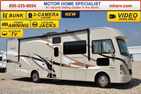 /TX 6/28/16 &lt;a href=&quot;http://www.mhsrv.com/thor-motor-coach/&quot;&gt;&lt;img src=&quot;http://www.mhsrv.com/images/sold-thor.jpg&quot; width=&quot;383&quot; height=&quot;141&quot; border=&quot;0&quot; /&gt;&lt;/a&gt;  Family Owned &amp; Operated and the #1 Volume Selling Motor Home Dealer in the World as well as the #1 Thor Motor Coach Dealer in the World.
&lt;object width=&quot;400&quot; height=&quot;300&quot;&gt;&lt;param name=&quot;movie&quot; value=&quot;http://www.youtube.com/v/fBpsq4hH-Ws?version=3&amp;amp;hl=en_US&quot;&gt;&lt;/param&gt;&lt;param name=&quot;allowFullScreen&quot; value=&quot;true&quot;&gt;&lt;/param&gt;&lt;param name=&quot;allowscriptaccess&quot; value=&quot;always&quot;&gt;&lt;/param&gt;&lt;embed src=&quot;http://www.youtube.com/v/fBpsq4hH-Ws?version=3&amp;amp;hl=en_US&quot; type=&quot;application/x-shockwave-flash&quot; width=&quot;400&quot; height=&quot;300&quot; allowscriptaccess=&quot;always&quot; allowfullscreen=&quot;true&quot;&gt;&lt;/embed&gt;&lt;/object&gt; 
MSRP $120,150. New 2017 Thor Motor Coach A.C.E. Model EVO 30.2. The A.C.E. is the class A &amp; C Evolution. It Combines many of the most popular features of a class A motor home and a class C motor home to make something truly unique to the RV industry. This unit measures approximately 31 feet 5 inches in length featuring a full wall driver&#39;s side slide and bunk beds. Standards for the 2017 A.C.E. include (2) attic fans, an upgraded A/C, exterior TV, bedroom TV, 2nd auxiliary battery, flush mount rear vision camera, black tank flush, LED bed overhead reading lights, LED entry step light and more. The A.C.E. also features a Ford Triton V-10 engine, frameless windows, power charging station, drop down overhead loft, power side mirrors with integrated side view cameras, power leveling jacks, a mud-room, roof ladder, Onan Micro-Quiet generator, electric patio awning with integrated LED lights, AM/FM/CD, stainless steel wheel liners, hitch, valve stem extenders, refrigerator, microwave, water heater, one-piece windshield with &quot;20/20 vision&quot; front cap that helps eliminate heat and sunlight from getting into the drivers vision, floor level cockpit window for better visibility while turning, a &quot;below floor&quot; furnace and water heater helping keep the noise to an absolute minimum and the exhaust away from the kids and pets, cockpit mirrors, slide-out workstation in the dash and much more.  For additional coach information, brochures, window sticker, videos, photos, A.C.E. reviews &amp; testimonials as well as additional information about Motor Home Specialist and our manufacturers please visit us at MHSRV .com or call 800-335-6054. At Motor Home Specialist we DO NOT charge any prep or orientation fees like you will find at other dealerships. All sale prices include a 200 point inspection, interior &amp; exterior wash &amp; detail of vehicle, a thorough coach orientation with an MHS technician, an RV Starter&#39;s kit, a nights stay in our delivery park featuring landscaped and covered pads with full hook-ups and much more. WHY PAY MORE?... WHY SETTLE FOR LESS?