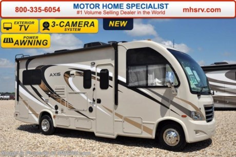 /TX 5-9-16 &lt;a href=&quot;http://www.mhsrv.com/thor-motor-coach/&quot;&gt;&lt;img src=&quot;http://www.mhsrv.com/images/sold-thor.jpg&quot; width=&quot;383&quot; height=&quot;141&quot; border=&quot;0&quot;/&gt;&lt;/a&gt;
Family Owned &amp; Operated and the #1 Volume Selling Motor Home Dealer in the World as well as the #1 Thor Motor Coach Dealer in the World.  &lt;iframe width=&quot;400&quot; height=&quot;300&quot; src=&quot;https://www.youtube.com/embed/M6f0nvJ2zi0&quot; frameborder=&quot;0&quot; allowfullscreen&gt;&lt;/iframe&gt; Thor Motor Coach has done it again with the world&#39;s first RUV! (Recreational Utility Vehicle) Check out the all new 2017 Thor Motor Coach Axis RUV Model 24.1 with Slide-Out Room and two beds that convert to a large bed! MSRP $104,837. The Axis combines Style, Function, Affordability &amp; Innovation like no other RV available in the industry today! It is powered by a Ford Triton V-10 engine and is approximately 25 ft. 6 inches. Taking superior drivability even one step further, the Axis will also feature something normally only found in a high-end luxury diesel pusher motor coach... an Independent Front Suspension system! With a style all its own the Axis will provide superior handling and fuel economy and appeal to couples &amp; family RVers as well. You will also find another full size power drop down loft above the cockpit, sofa with sleeper, spacious living room and even pass-through exterior storage. Optional equipment includes the HD-Max colored sidewalls and graphics, 12V attic fan, 3 burner range with oven, 15.0 BTU A/C and holding tanks with heat pads. You will also be pleased to find a host of feature appointments that include tinted and frameless windows, power patio awning with LED lights, convection microwave (N/A with oven option), 3 burner cooktop, living room TV, LED ceiling lights, Onan generator, water heater, power and heated mirrors with integrated side-view cameras, back-up camera, 8,000 lb. trailer hitch, cabinet doors with designer door fronts and a spacious cockpit design with unparalleled visibility as well as a fold out map/laptop table and an additional cab table that can easily be stored when traveling.  For additional coach information, brochures, window sticker, videos, photos, Axis reviews, testimonials as well as additional information about Motor Home Specialist and our manufacturers&#39; please visit us at MHSRV .com or call 800-335-6054. At Motor Home Specialist we DO NOT charge any prep or orientation fees like you will find at other dealerships. All sale prices include a 200 point inspection, interior and exterior wash &amp; detail of vehicle, a thorough coach orientation with an MHS technician, an RV Starter&#39;s kit, a night stay in our delivery park featuring landscaped and covered pads with full hook-ups and much more. Free airport shuttle available with purchase for out-of-town buyers. WHY PAY MORE?... WHY SETTLE FOR LESS? 