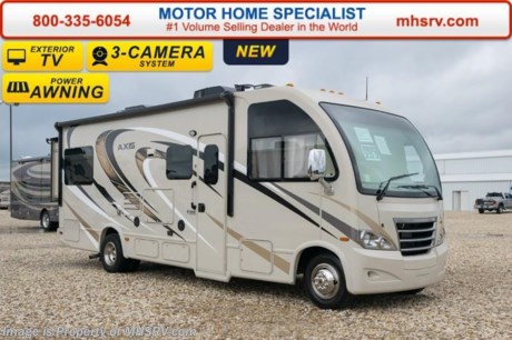 /TX 8-15-16 &lt;a href=&quot;http://www.mhsrv.com/thor-motor-coach/&quot;&gt;&lt;img src=&quot;http://www.mhsrv.com/images/sold-thor.jpg&quot; width=&quot;383&quot; height=&quot;141&quot; border=&quot;0&quot; /&gt;&lt;/a&gt;      Family Owned &amp; Operated and the #1 Volume Selling Motor Home Dealer in the World as well as the #1 Thor Motor Coach Dealer in the World.  &lt;iframe width=&quot;400&quot; height=&quot;300&quot; src=&quot;https://www.youtube.com/embed/M6f0nvJ2zi0&quot; frameborder=&quot;0&quot; allowfullscreen&gt;&lt;/iframe&gt; Thor Motor Coach has done it again with the world&#39;s first RUV! (Recreational Utility Vehicle) Check out the all new 2017 Thor Motor Coach Axis RUV Model 25.2 with Slide-Out Room! MSRP $105,287. The Axis combines Style, Function, Affordability &amp; Innovation like no other RV available in the industry today! It is powered by a Ford Triton V-10 engine and built on the Ford E-450 Super Duty chassis providing a lower center of gravity and ease of drivability normally found only in a class C RV, but now available in this mini class A motorhome measuring approximately 26 ft. 6 inches. Taking superior drivability even one step further, the Axis will also feature something normally only found in a high-end luxury diesel pusher motor coach... an Independent Front Suspension system! With a style all its own the Axis will provide superior handling and fuel economy and appeal to couples &amp; family RVers as well. You will also find another full size power drop down loft above the cockpit, a large sofa with sleeper, bedroom TV, exterior TV and a rear slide. Optional equipment includes the HD-Max colored sidewalls and graphics, 3 burner range with oven, attic fan, an upgraded 15.0 BTU A/C and heated holding tanks. You will also be pleased to find a host of feature appointments that include tinted and frameless windows, a power patio awning with LED lights, convection microwave (N/A with oven option), living room TV, LED ceiling lights, Onan generator, water heater, power and heated mirrors with integrated side-view cameras, back-up camera, 8,000 lb. trailer hitch, cabinet doors with designer door fronts and a spacious cockpit design with unparalleled visibility. For additional coach information, brochures, window sticker, videos, photos, Axis reviews, testimonials as well as additional information about Motor Home Specialist and our manufacturers&#39; please visit us at MHSRV .com or call 800-335-6054. At Motor Home Specialist we DO NOT charge any prep or orientation fees like you will find at other dealerships. All sale prices include a 200 point inspection, interior and exterior wash &amp; detail of vehicle, a thorough coach orientation with an MHS technician, an RV Starter&#39;s kit, a night stay in our delivery park featuring landscaped and covered pads with full hook-ups and much more. Free airport shuttle available with purchase for out-of-town buyers. WHY PAY MORE?... WHY SETTLE FOR LESS? 
