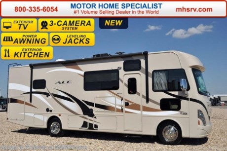 /TX 8/26/16 &lt;a href=&quot;http://www.mhsrv.com/thor-motor-coach/&quot;&gt;&lt;img src=&quot;http://www.mhsrv.com/images/sold-thor.jpg&quot; width=&quot;383&quot; height=&quot;141&quot; border=&quot;0&quot; /&gt;&lt;/a&gt;   Family Owned &amp; Operated and the #1 Volume Selling Motor Home Dealer in the World as well as the #1 Thor Motor Coach Dealer in the World. &lt;object width=&quot;400&quot; height=&quot;300&quot;&gt;&lt;param name=&quot;movie&quot; value=&quot;http://www.youtube.com/v/fBpsq4hH-Ws?version=3&amp;amp;hl=en_US&quot;&gt;&lt;/param&gt;&lt;param name=&quot;allowFullScreen&quot; value=&quot;true&quot;&gt;&lt;/param&gt;&lt;param name=&quot;allowscriptaccess&quot; value=&quot;always&quot;&gt;&lt;/param&gt;&lt;embed src=&quot;http://www.youtube.com/v/fBpsq4hH-Ws?version=3&amp;amp;hl=en_US&quot; type=&quot;application/x-shockwave-flash&quot; width=&quot;400&quot; height=&quot;300&quot; allowscriptaccess=&quot;always&quot; allowfullscreen=&quot;true&quot;&gt;&lt;/embed&gt;&lt;/object&gt; MSRP $120,900. New 2017 Thor Motor Coach A.C.E. Model 29.4. The A.C.E. is the class A &amp; C Evolution. It Combines many of the most popular features of a class A motor home and a class C motor home to make something truly unique to the RV industry. This unit measures approximately 30 feet 6 inches in length featuring a 2 driver&#39;s side slides, king bed, an exterior kitchen, beautiful HD-Max exterior, bedroom TV, attic fans, upgraded A/C, exterior TV, black tank flush and a second auxiliary battery. The A.C.E. also features a Ford Triton V-10 engine, frameless windows, drop down overhead loft, power side mirrors with integrated side view cameras, hydraulic leveling jacks, a mud-room, roof ladder, Onan generator, electric patio awning with integrated LED lights, AM/FM/CD, stainless steel wheel liners, hitch, systems control center, valve stem extenders, refrigerator, microwave, water heater, one-piece windshield with &quot;20/20 vision&quot; front cap that helps eliminate heat and sunlight from getting into the drivers vision, floor level cockpit window for better visibility while turning, a &quot;below floor&quot; furnace and water heater helping keep the noise to an absolute minimum and the exhaust away from the kids and pets, cockpit mirrors, slide-out workstation in the dash and much more.  For additional coach information, brochures, window sticker, videos, photos, A.C.E. reviews &amp; testimonials as well as additional information about Motor Home Specialist and our manufacturers please visit us at MHSRV .com or call 800-335-6054. At Motor Home Specialist we DO NOT charge any prep or orientation fees like you will find at other dealerships. All sale prices include a 200 point inspection, interior &amp; exterior wash &amp; detail of vehicle, a thorough coach orientation with an MHS technician, an RV Starter&#39;s kit, a nights stay in our delivery park featuring landscaped and covered pads with full hook-ups and much more. WHY PAY MORE?... WHY SETTLE FOR LESS?