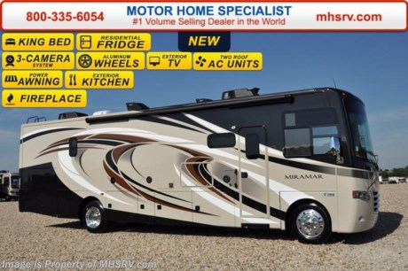 /TX 7/11/16 &lt;a href=&quot;http://www.mhsrv.com/thor-motor-coach/&quot;&gt;&lt;img src=&quot;http://www.mhsrv.com/images/sold-thor.jpg&quot; width=&quot;383&quot; height=&quot;141&quot; border=&quot;0&quot; /&gt;&lt;/a&gt;  Visit MHSRV.com or Call 800-335-6054 for Upfront &amp; Every Day Low Sale Price! Family Owned &amp; Operated and the #1 Volume Selling Motor Home Dealer in the World as well as the #1 Thor Motor Coach Dealer in the World.  
&lt;object width=&quot;400&quot; height=&quot;300&quot;&gt;&lt;param name=&quot;movie&quot; value=&quot;http://www.youtube.com/v/fBpsq4hH-Ws?version=3&amp;amp;hl=en_US&quot;&gt;&lt;/param&gt;&lt;param name=&quot;allowFullScreen&quot; value=&quot;true&quot;&gt;&lt;/param&gt;&lt;param name=&quot;allowscriptaccess&quot; value=&quot;always&quot;&gt;&lt;/param&gt;&lt;embed src=&quot;http://www.youtube.com/v/fBpsq4hH-Ws?version=3&amp;amp;hl=en_US&quot; type=&quot;application/x-shockwave-flash&quot; width=&quot;400&quot; height=&quot;300&quot; allowscriptaccess=&quot;always&quot; allowfullscreen=&quot;true&quot;&gt;&lt;/embed&gt;&lt;/object&gt; 
MSRP $156,151. The New 2017 Thor Motor Coach Miramar 34.2 Model. This luxury class A gas motor home measures approximately 35 feet 10 inches in length and features a driver&#39;s side full wall slide, exterior kitchen and a king size bed. Options include the beautiful HD-Max exterior, 12V attic fan and electric fireplace. The 2017 Thor Motor Coach Miramar also features one of the most impressive lists of standard equipment in the RV industry including a Ford Triton V-10 engine, Ford 22 Series chassis, high polished aluminum wheels, automatic leveling system with touch pad controls, power patio awning with LED lights, frameless windows, slide-out room awning toppers, heated/remote exterior mirrors with integrated side view cameras, side hinged baggage doors, headlamps with LED accent lights, heated and enclosed holding tanks, residential refrigerator, Onan generator, water heater, pass-thru storage, roof ladder, one-piece windshield, LCD back-up monitor with camera, solid wood raised panel cabinet doors, 3 burner cook top with oven, OTR microwave, bedroom TV, 50 amp service, emergency start switch, system control center, hitch, electric entrance steps, power privacy shade, soft touch vinyl ceilings, glass door shower and the RAPID CAMP remote system. Rapid Camp allows you to operate your slide-out room, generator, leveling jacks when applicable, power awning, selective lighting and more all from a touchscreen remote control. For additional coach information, brochures, window sticker, videos, photos, Miramar reviews, testimonials as well as additional information about Motor Home Specialist and our manufacturers&#39; please visit us at MHSRV .com or call 800-335-6054. At Motor Home Specialist we DO NOT charge any prep or orientation fees like you will find at other dealerships. All sale prices include a 200 point inspection, interior and exterior wash &amp; detail of vehicle, a thorough coach orientation with an MHS technician, an RV Starter&#39;s kit, a night stay in our delivery park featuring landscaped and covered pads with full hook-ups and much more. Free airport shuttle available with purchase for out-of-town buyers. WHY PAY MORE?... WHY SETTLE FOR LESS? 
&lt;object width=&quot;400&quot; height=&quot;300&quot;&gt;&lt;param name=&quot;movie&quot; value=&quot;//www.youtube.com/v/wsGkgVdi1T8?version=3&amp;amp;hl=en_US&quot;&gt;&lt;/param&gt;&lt;param name=&quot;allowFullScreen&quot; value=&quot;true&quot;&gt;&lt;/param&gt;&lt;param name=&quot;allowscriptaccess&quot; value=&quot;always&quot;&gt;&lt;/param&gt;&lt;embed src=&quot;//www.youtube.com/v/wsGkgVdi1T8?version=3&amp;amp;hl=en_US&quot; type=&quot;application/x-shockwave-flash&quot; width=&quot;400&quot; height=&quot;300&quot; allowscriptaccess=&quot;always&quot; allowfullscreen=&quot;true&quot;&gt;&lt;/embed&gt;&lt;/object&gt;