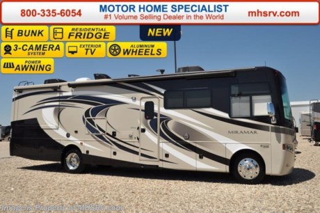 /CA 9/26/16 &lt;a href=&quot;http://www.mhsrv.com/thor-motor-coach/&quot;&gt;&lt;img src=&quot;http://www.mhsrv.com/images/sold-thor.jpg&quot; width=&quot;383&quot; height=&quot;141&quot; border=&quot;0&quot;/&gt;&lt;/a&gt; Receive a $2,000 Gift Card with purchase from Motor Home Specialist Offer Ends September 15th, 2016.  Visit MHSRV.com or Call 800-335-6054 for Upfront &amp; Every Day Low Sale Price! Family Owned &amp; Operated and the #1 Volume Selling Motor Home Dealer in the World as well as the #1 Thor Motor Coach Dealer in the World.  
&lt;object width=&quot;400&quot; height=&quot;300&quot;&gt;&lt;param name=&quot;movie&quot; value=&quot;http://www.youtube.com/v/fBpsq4hH-Ws?version=3&amp;amp;hl=en_US&quot;&gt;&lt;/param&gt;&lt;param name=&quot;allowFullScreen&quot; value=&quot;true&quot;&gt;&lt;/param&gt;&lt;param name=&quot;allowscriptaccess&quot; value=&quot;always&quot;&gt;&lt;/param&gt;&lt;embed src=&quot;http://www.youtube.com/v/fBpsq4hH-Ws?version=3&amp;amp;hl=en_US&quot; type=&quot;application/x-shockwave-flash&quot; width=&quot;400&quot; height=&quot;300&quot; allowscriptaccess=&quot;always&quot; allowfullscreen=&quot;true&quot;&gt;&lt;/embed&gt;&lt;/object&gt; 
MSRP $159,751. The New 2017 Thor Motor Coach Miramar 34.3 Model. This Bunk Model class A gas motor home measures approximately 35 feet 10 inches in length and features 2 slides, bunk beds and a king size bed. Options include the beautiful HD-Max exterior, leatherette theater seats and 12V attic fan. The 2017 Thor Motor Coach Miramar also features one of the most impressive lists of standard equipment in the RV industry including a Ford Triton V-10 engine, Ford 22 Series chassis, high polished aluminum wheels, automatic leveling system with touch pad controls, power patio awning with LED lights, frameless windows, slide-out room awning toppers, heated/remote exterior mirrors with integrated side view cameras, side hinged baggage doors, headlamps with LED accent lights, heated and enclosed holding tanks, residential refrigerator, Onan generator, water heater, pass-thru storage, roof ladder, one-piece windshield, LCD back-up monitor with camera, solid wood raised panel cabinet doors, 3 burner cook top with oven, OTR microwave, bedroom TV, 50 amp service, emergency start switch, system control center, hitch, electric entrance steps, power privacy shade, soft touch vinyl ceilings, glass door shower and the RAPID CAMP remote system. Rapid Camp allows you to operate your slide-out room, generator, leveling jacks when applicable, power awning, selective lighting and more all from a touchscreen remote control. For additional coach information, brochures, window sticker, videos, photos, Miramar reviews, testimonials as well as additional information about Motor Home Specialist and our manufacturers&#39; please visit us at MHSRV .com or call 800-335-6054. At Motor Home Specialist we DO NOT charge any prep or orientation fees like you will find at other dealerships. All sale prices include a 200 point inspection, interior and exterior wash &amp; detail of vehicle, a thorough coach orientation with an MHS technician, an RV Starter&#39;s kit, a night stay in our delivery park featuring landscaped and covered pads with full hook-ups and much more. Free airport shuttle available with purchase for out-of-town buyers. WHY PAY MORE?... WHY SETTLE FOR LESS? 
&lt;object width=&quot;400&quot; height=&quot;300&quot;&gt;&lt;param name=&quot;movie&quot; value=&quot;//www.youtube.com/v/wsGkgVdi1T8?version=3&amp;amp;hl=en_US&quot;&gt;&lt;/param&gt;&lt;param name=&quot;allowFullScreen&quot; value=&quot;true&quot;&gt;&lt;/param&gt;&lt;param name=&quot;allowscriptaccess&quot; value=&quot;always&quot;&gt;&lt;/param&gt;&lt;embed src=&quot;//www.youtube.com/v/wsGkgVdi1T8?version=3&amp;amp;hl=en_US&quot; type=&quot;application/x-shockwave-flash&quot; width=&quot;400&quot; height=&quot;300&quot; allowscriptaccess=&quot;always&quot; allowfullscreen=&quot;true&quot;&gt;&lt;/embed&gt;&lt;/object&gt;