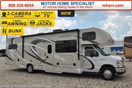 /TX 9/26/16 &lt;a href=&quot;http://www.mhsrv.com/thor-motor-coach/&quot;&gt;&lt;img src=&quot;http://www.mhsrv.com/images/sold-thor.jpg&quot; width=&quot;383&quot; height=&quot;141&quot; border=&quot;0&quot;/&gt;&lt;/a&gt; Visit MHSRV.com or Call 800-335-6054 for Upfront &amp; Every Day Low Sale Price! #1 Volume Selling Motor Home Dealer &amp; Thor Motor Coach Dealer in the World. &lt;iframe width=&quot;400&quot; height=&quot;300&quot; src=&quot;https://www.youtube.com/embed/VZXdH99Xe00&quot; frameborder=&quot;0&quot; allowfullscreen&gt;&lt;/iframe&gt; MSRP $112,760. New 2017 Thor Motor Coach Chateau Class C RV Model 31E bunk model with Ford E-450 chassis, Ford Triton V-10 engine &amp; 8,000 lb. trailer hitch. This unit measures approximately 32 feet 7 inches in length with a full-wall slide-out room, (2) LCD TVs with DVD player combo in the bunk beds and fully automatic leveling jacks. Options include the Premier Package which features a solid surface kitchen counter-top, roller shades, electronics power charging station, kitchen water filter system, LED ceiling lights, black tank flush, 30&quot; OTR microwave and a coach radio system with exterior speakers. Additional options include the all new HD-Max exterior color, exterior TV, leatherette sofa, child safety tether, attic fan, upgraded A/C, second auxiliary battery, spare tire kit, heated remoted exterior mirrors with side cameras, power drivers seeat, leatherette driver/passenger chairs, cockpit carpet mat and dash applique. The Chateau Class C RV has an incredible list of standard features for 2017 as well including heated tanks, power windows and locks, power patio awning with integrated LED lighting, roof ladder, in-dash media center w/DVD/CD/AM/FM &amp; Bluetooth, deluxe exterior mirrors, oven, microwave, power vent in bath, skylight above shower, Onan generator, auto transfer switch, cab A/C, battery disconnect switch, auxiliary battery (2 aux. batteries on 31 W model), water heater and the RAPID CAMP remote system. Rapid Camp allows you to operate your slide-out room, generator, power awning, selective lighting and more all from a touchscreen remote control. For additional information, brochures, and videos please visit Motor Home Specialist at  MHSRV .com or Call 800-335-6054. At Motor Home Specialist we DO NOT charge any prep or orientation fees like you will find at other dealerships. All sale prices include a 200 point inspection, interior and exterior wash &amp; detail of vehicle, a thorough coach orientation with an MHS technician, an RV Starter&#39;s kit, a night stay in our delivery park featuring landscaped and covered pads with full hook-ups and much more. Free airport shuttle available with purchase for out-of-town buyers. Read From THOUSANDS of Testimonials at MHSRV .com and See What They Had to Say About Their Experience at Motor Home Specialist. WHY PAY MORE?...... WHY SETTLE FOR LESS? 