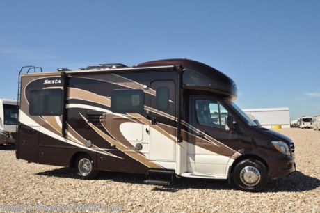 /TX 11/15/16 &lt;a href=&quot;http://www.mhsrv.com/thor-motor-coach/&quot;&gt;&lt;img src=&quot;http://www.mhsrv.com/images/sold-thor.jpg&quot; width=&quot;383&quot; height=&quot;141&quot; border=&quot;0&quot;/&gt;&lt;/a&gt;   Visit MHSRV.com or Call 800-335-6054 for Upfront &amp; Every Day Low Sale Price! Family Owned &amp; Operated and the #1 Volume Selling Motor Home Dealer in the World as well as the #1 Thor Motor Coach Dealer in the World. MSRP $134,170. New 2017 Thor Motor Coach Four Winds Siesta Sprinter Diesel. Model 24ST. This RV measures approximately 25ft. 9in. in length &amp; features a slide-out room, bedroom TV, exterior TV, solid surface kitchen counter with under mounted kitchen sink and 2 beds that can convert to a king size. Optional equipment includes the beautiful full body paint exterior, 12V attic fan, upgraded A/C, diesel generator, second auxiliary battery, electric stabilizing system and side cameras. The all new 2017 Four Winds Siesta Sprinter also features a turbo diesel engine, AM/FM/CD, power windows &amp; locks, keyless entry, power vent, back up camera, 3-point seat belts, driver &amp; passenger airbags, heated remote side mirrors, fiberglass running boards, spare tire, hitch, roof ladder, outside shower, slide-out awning, electric step &amp; much more. For additional coach information, brochures, window sticker, videos, photos, Siesta reviews, testimonials as well as additional information about Motor Home Specialist and our manufacturers&#39; please visit us at MHSRV .com or call 800-335-6054. At Motor Home Specialist we DO NOT charge any prep or orientation fees like you will find at other dealerships. All sale prices include a 200 point inspection, interior and exterior wash &amp; detail of vehicle, a thorough coach orientation with an MHS technician, an RV Starter&#39;s kit, a night stay in our delivery park featuring landscaped and covered pads with full hook-ups and much more. Free airport shuttle available with purchase for out-of-town buyers. WHY PAY MORE?... WHY SETTLE FOR LESS? &lt;object width=&quot;400&quot; height=&quot;300&quot;&gt;&lt;param name=&quot;movie&quot; value=&quot;http://www.youtube.com/v/fBpsq4hH-Ws?version=3&amp;amp;hl=en_US&quot;&gt;&lt;/param&gt;&lt;param name=&quot;allowFullScreen&quot; value=&quot;true&quot;&gt;&lt;/param&gt;&lt;param name=&quot;allowscriptaccess&quot; value=&quot;always&quot;&gt;&lt;/param&gt;&lt;embed src=&quot;http://www.youtube.com/v/fBpsq4hH-Ws?version=3&amp;amp;hl=en_US&quot; type=&quot;application/x-shockwave-flash&quot; width=&quot;400&quot; height=&quot;300&quot; allowscriptaccess=&quot;always&quot; allowfullscreen=&quot;true&quot;&gt;&lt;/embed&gt;&lt;/object&gt;
