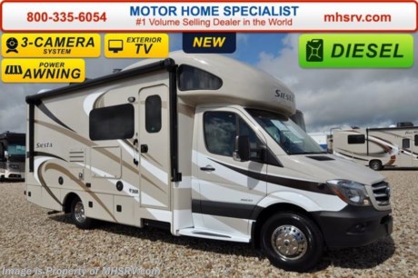 /KY 8-15-16 &lt;a href=&quot;http://www.mhsrv.com/thor-motor-coach/&quot;&gt;&lt;img src=&quot;http://www.mhsrv.com/images/sold-thor.jpg&quot; width=&quot;383&quot; height=&quot;141&quot; border=&quot;0&quot; /&gt;&lt;/a&gt;      Visit MHSRV.com or Call 800-335-6054 for Upfront &amp; Every Day Low Sale Price! Family Owned &amp; Operated and the #1 Volume Selling Motor Home Dealer in the World as well as the #1 Thor Motor Coach Dealer in the World. MSRP $120,895. New 2017 Thor Motor Coach Four Winds Siesta Sprinter Diesel. Model 24SS. This RV measures approximately 24 ft. 10in. in length &amp; features 2 slide-out rooms, electric stabilizing system, solid surface kitchen countertop with undermounted sink, bedroom TV, exterior entertainment center and cabover loft. Optional equipment includes the beautiful HD-Max exterior, dual child safety tethers, 12V attic fan, A/C with heat pump, heated holding tanks, second auxiliary battery and side cameras. The all new 2017 Four Winds Siesta Sprinter also features a turbo diesel engine, AM/FM/CD, power windows &amp; locks, keyless entry, back up camera, 3-point seat belts, driver &amp; passenger airbags, heated remote side mirrors, fiberglass running boards, spare tire, hitch, back-up monitor, roof ladder, outside shower, slide-out awning, electric step &amp; much more. For additional coach information, brochures, window sticker, videos, photos, Siesta reviews, testimonials as well as additional information about Motor Home Specialist and our manufacturers&#39; please visit us at MHSRV .com or call 800-335-6054. At Motor Home Specialist we DO NOT charge any prep or orientation fees like you will find at other dealerships. All sale prices include a 200 point inspection, interior and exterior wash &amp; detail of vehicle, a thorough coach orientation with an MHS technician, an RV Starter&#39;s kit, a night stay in our delivery park featuring landscaped and covered pads with full hook-ups and much more. Free airport shuttle available with purchase for out-of-town buyers. WHY PAY MORE?... WHY SETTLE FOR LESS? 