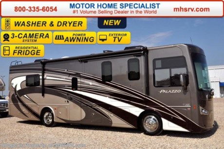 /FL 3/6/17 &lt;a href=&quot;http://www.mhsrv.com/thor-motor-coach/&quot;&gt;&lt;img src=&quot;http://www.mhsrv.com/images/sold-thor.jpg&quot; width=&quot;383&quot; height=&quot;141&quot; border=&quot;0&quot;/&gt;&lt;/a&gt;  Visit MHSRV.com or Call 800-335-6054 for Upfront &amp; Every Day Low Sale Price! Family Owned &amp; Operated and the #1 Volume Selling Motor Home Dealer in the World as well as the #1 Thor Motor Coach Dealer in the World.  &lt;object width=&quot;400&quot; height=&quot;300&quot;&gt;&lt;param name=&quot;movie&quot; value=&quot;http://www.youtube.com/v/fBpsq4hH-Ws?version=3&amp;amp;hl=en_US&quot;&gt;&lt;/param&gt;&lt;param name=&quot;allowFullScreen&quot; value=&quot;true&quot;&gt;&lt;/param&gt;&lt;param name=&quot;allowscriptaccess&quot; value=&quot;always&quot;&gt;&lt;/param&gt;&lt;embed src=&quot;http://www.youtube.com/v/fBpsq4hH-Ws?version=3&amp;amp;hl=en_US&quot; type=&quot;application/x-shockwave-flash&quot; width=&quot;400&quot; height=&quot;300&quot; allowscriptaccess=&quot;always&quot; allowfullscreen=&quot;true&quot;&gt;&lt;/embed&gt;&lt;/object&gt;   MSRP $216,237. The New 2017 Thor Motor Coach Palazzo Diesel Pusher. Model 33.4. This Diesel Pusher RV is approximately 34 feet 9 inches in length and features (3) slide-out rooms including a booth dinette, sofa with sleeper, exterior LED TV, invisible front paint protection &amp; front electric drop-down overhead loft. The 2017 Palazzo also features a 300 HP Cummins diesel engine with 660 lbs. of torque, Freightliner XC chassis, 6000 Onan diesel generator with AGS, solid surface counters, power driver&#39;s seat, inverter, residential refrigerator, solid surface countertops, (2) ducted roof A/C units, 3-camera monitoring system, one piece windshield, fiberglass storage compartments, fully automatic hydraulic leveling system, automatic entry step, electric patio awning with integrated LED lighting and much more.  For additional coach information, brochures, window sticker, videos, photos, Palazzo reviews, testimonials as well as additional information about Motor Home Specialist and our manufacturers&#39; please visit us at MHSRV .com or call 800-335-6054. At Motor Home Specialist we DO NOT charge any prep or orientation fees like you will find at other dealerships. All sale prices include a 200 point inspection, interior and exterior wash &amp; detail of vehicle, a thorough coach orientation with an MHS technician, an RV Starter&#39;s kit, a night stay in our delivery park featuring landscaped and covered pads with full hook-ups and much more. Free airport shuttle available with purchase for out-of-town buyers. WHY PAY MORE?... WHY SETTLE FOR LESS?  